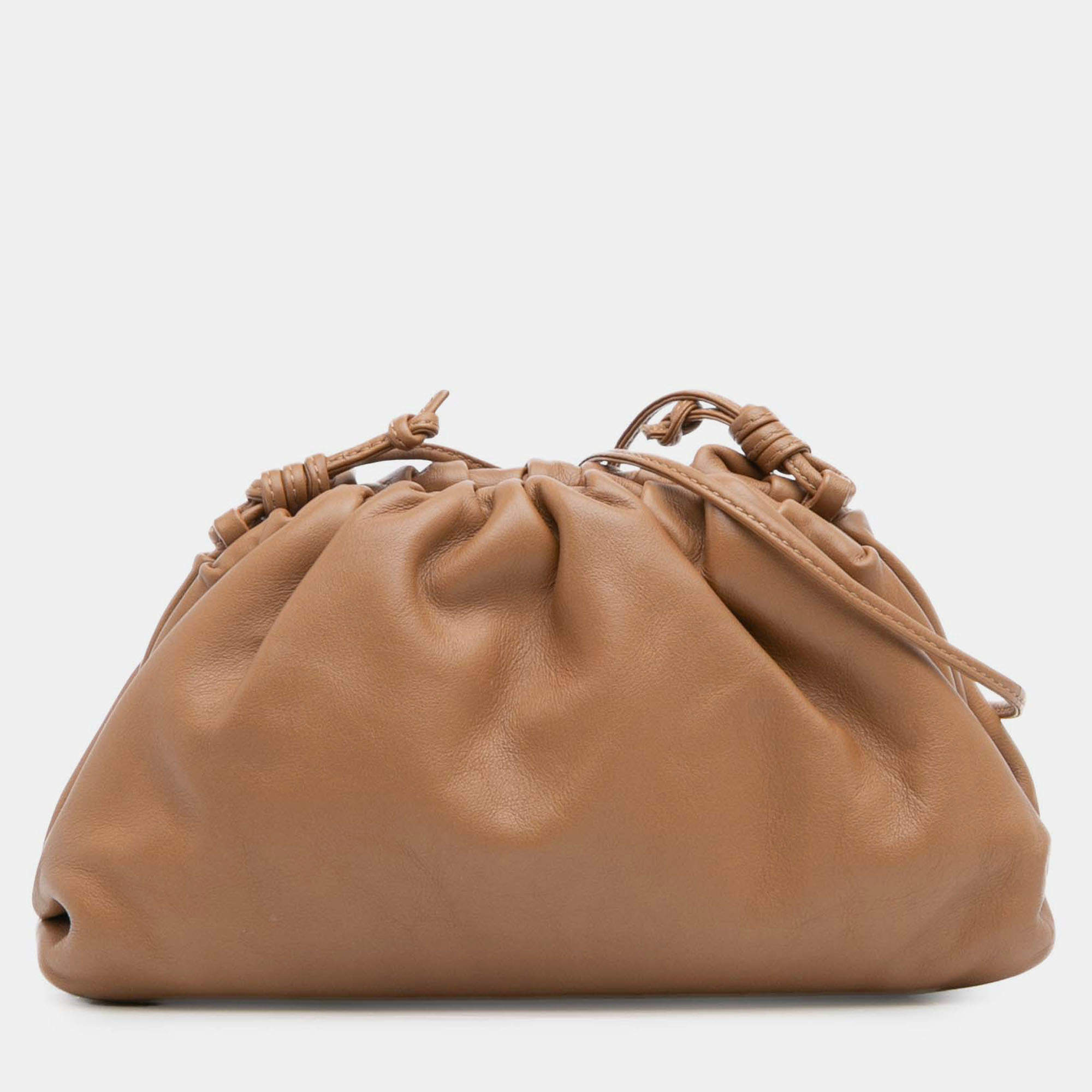 Pre Owned Bottega Veneta Brown Lambskin The Mini Pouch Crossbody
