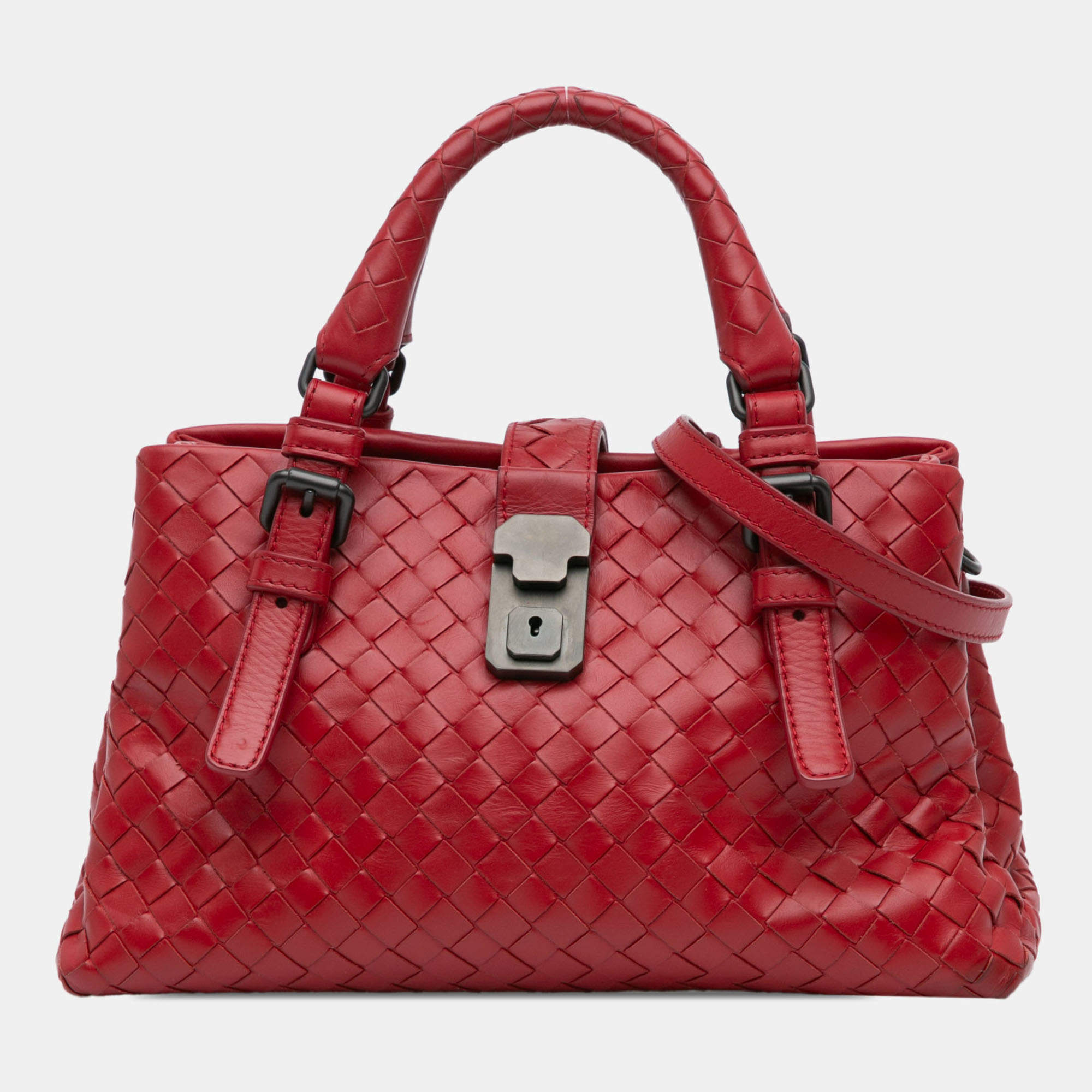 Pre Owned Bottega Veneta Red Mini Nappa Intrecciato Roma Satchel