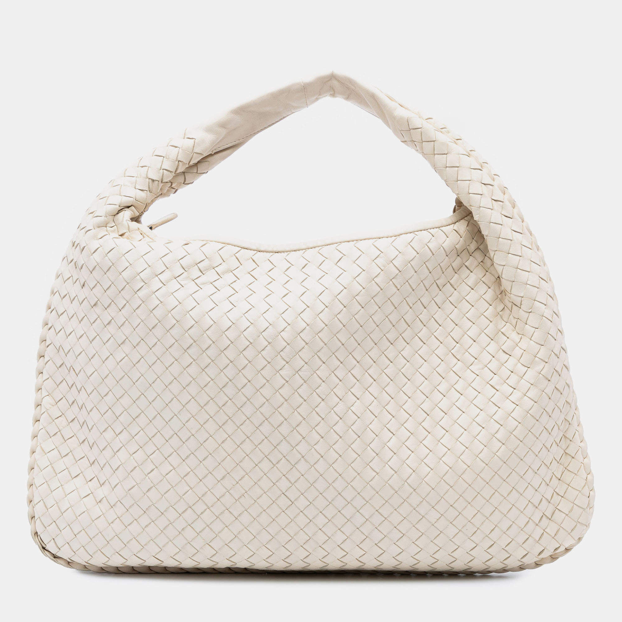 Pre Owned Bottega Veneta White Medium Nappa Intrecciato Veneta Hobo