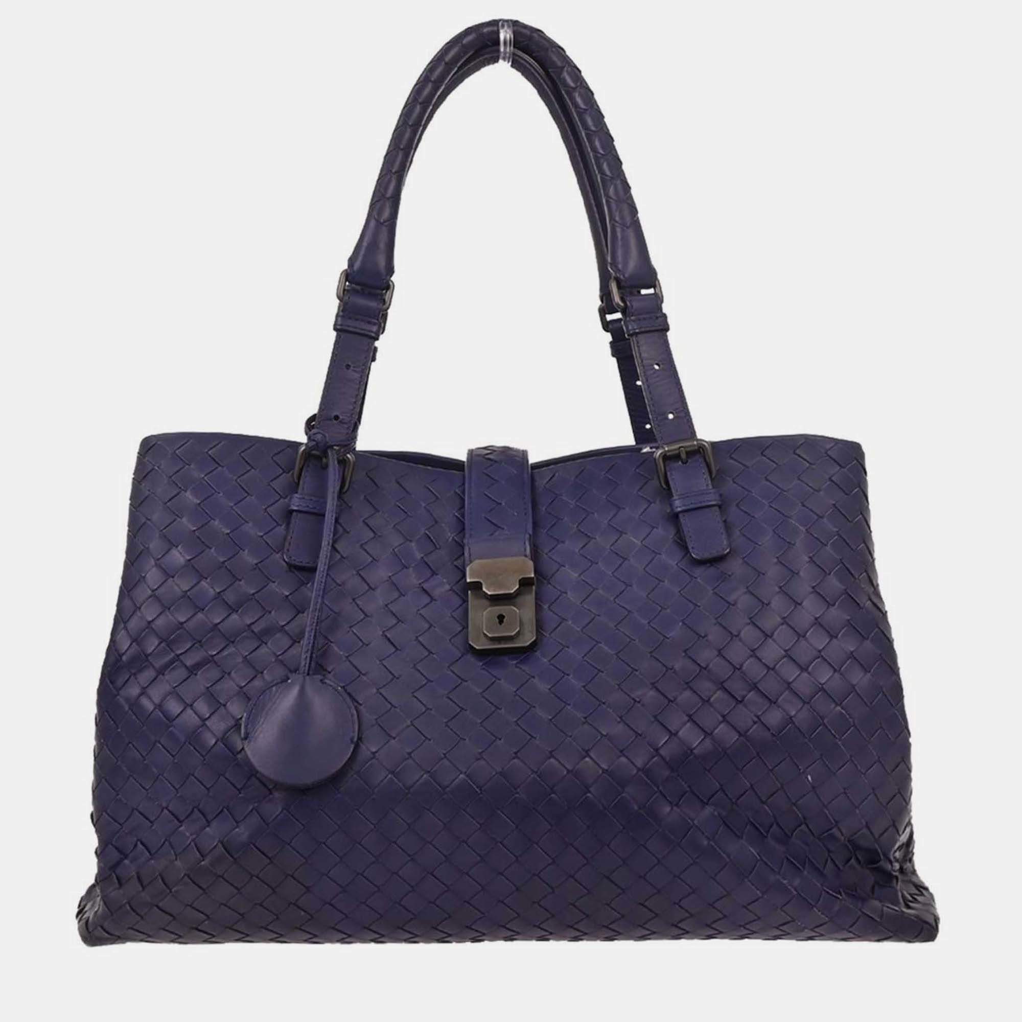 Pre Owned Bottega Veneta Purple Intrecciato Roma Tote Bag