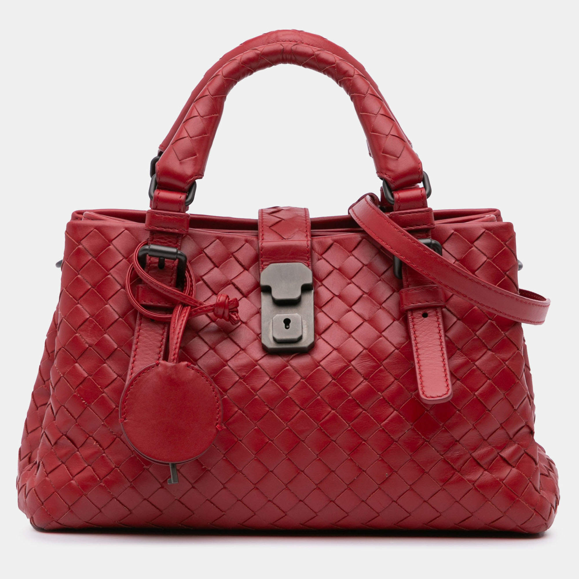 Pre Owned Bottega Veneta Red Mini Nappa Intrecciato Roma Satchel