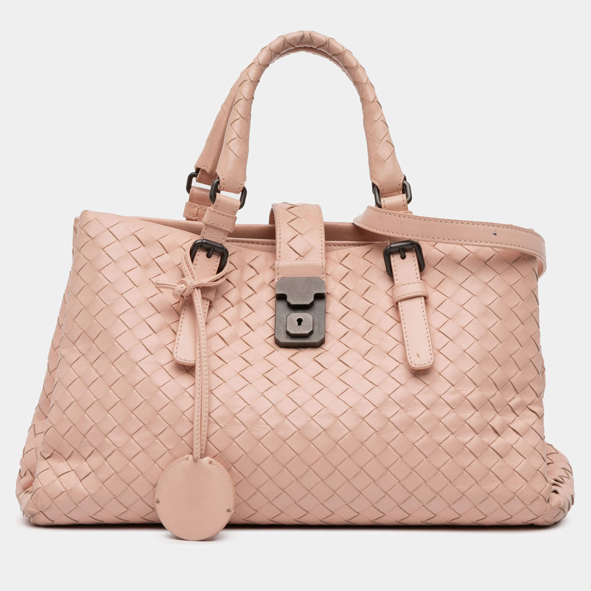 Pre Owned Bottega Veneta Beige Small Nappa Intrecciato Roma Satchel