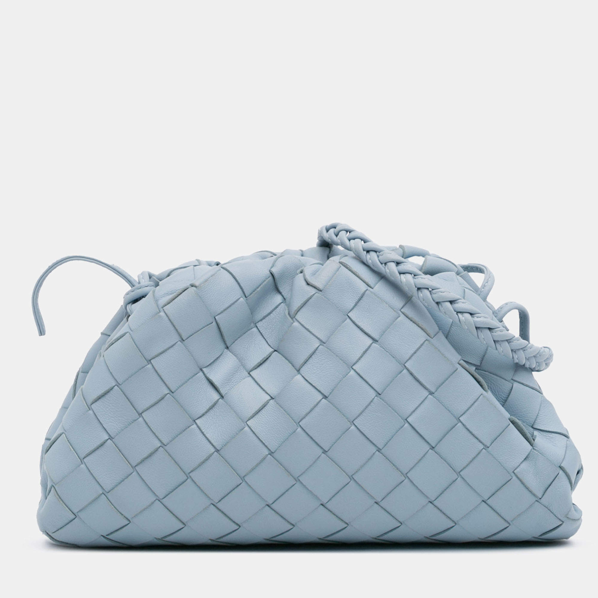 Pre Owned Bottega Veneta Blue Nappa Intrecciato The Mini Pouch Crossbody