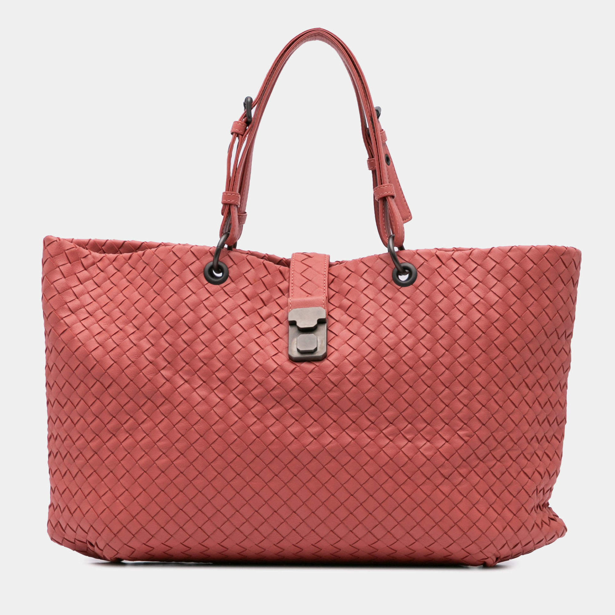 Pre Owned Bottega Veneta Red Medium Nappa Intrecciato Capri Tote