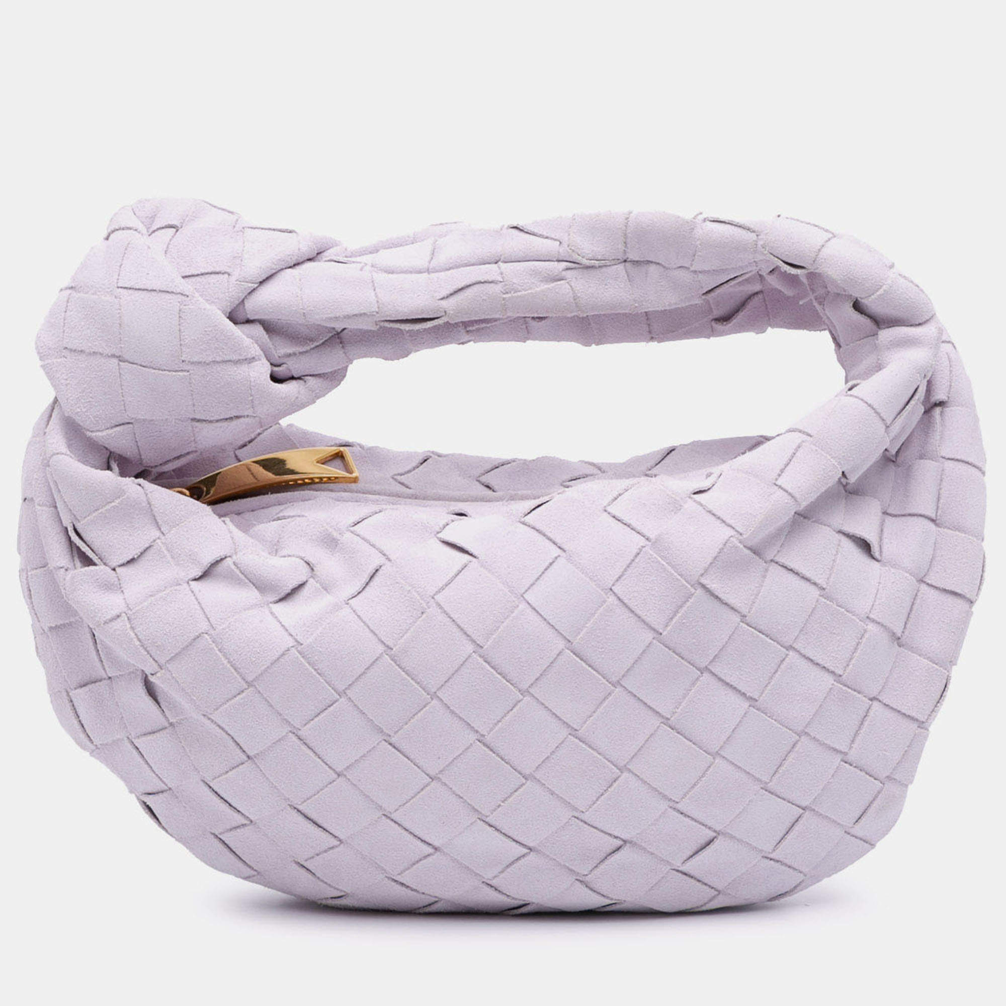 Pre Owned Bottega Veneta Purple Mini Suede Intrecciato Jodie