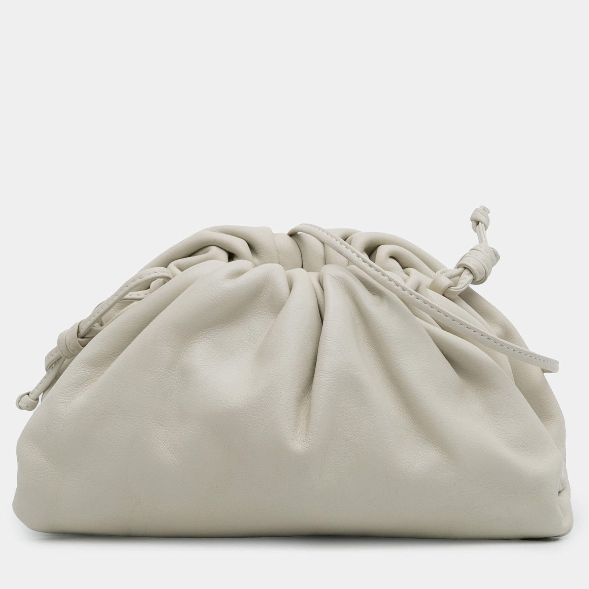 Pre Owned Bottega Veneta White Lambskin The Mini Pouch Crossbody