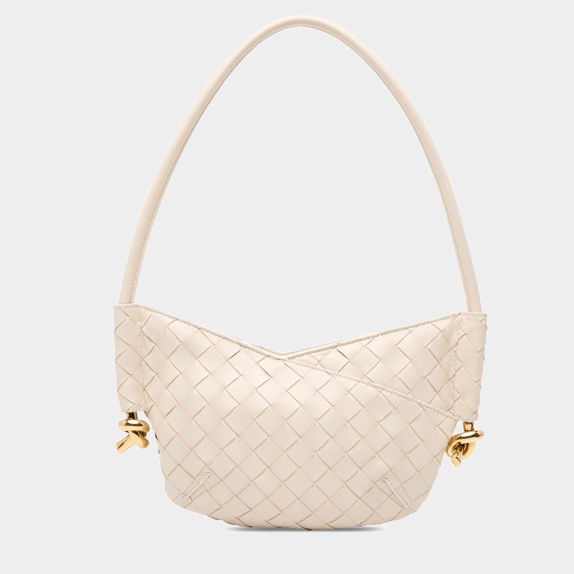 Pre Owned Bottega Veneta White Baby Lambskin Intrecciato Solstice Shoulder Bag