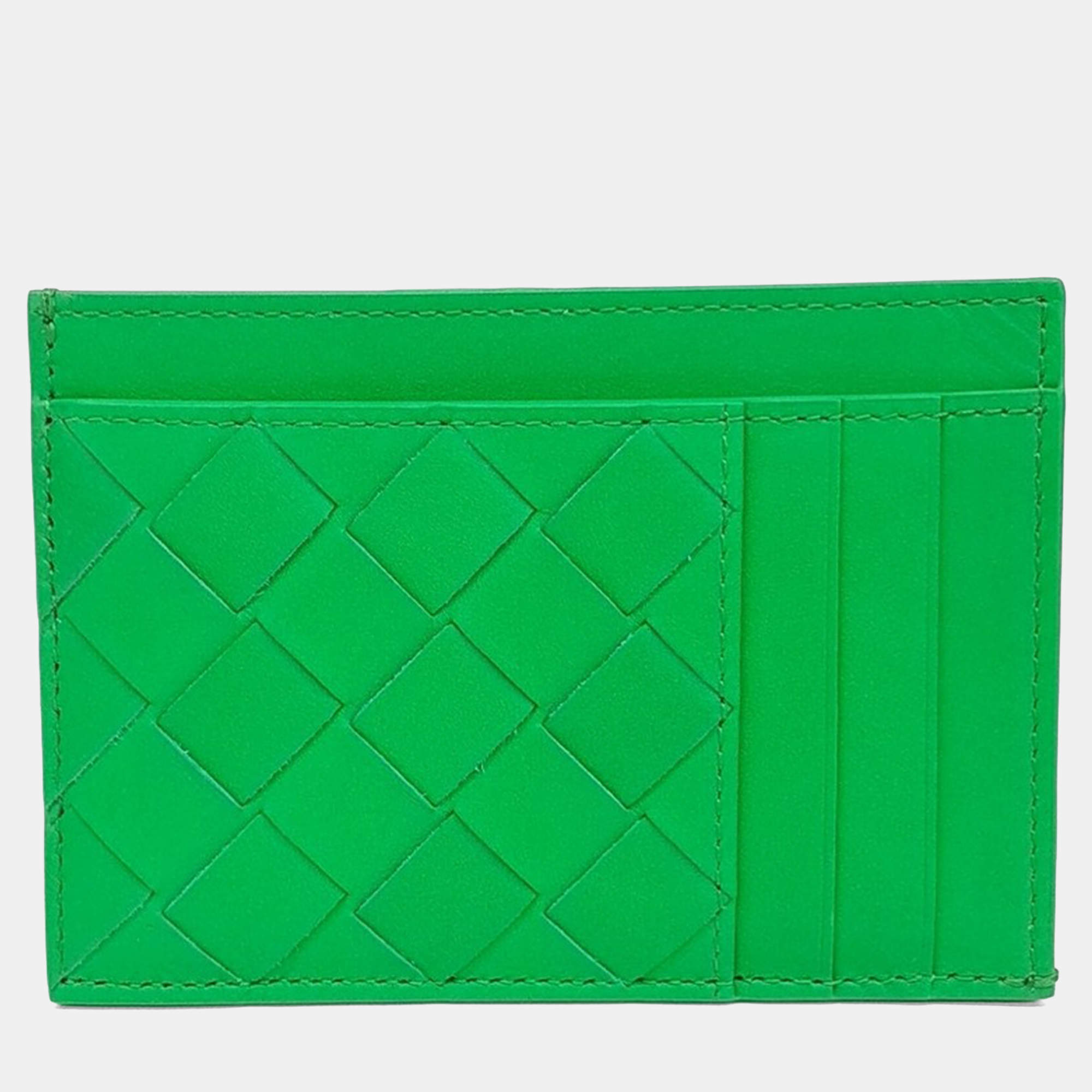 Pre Owned Bottega Veneta Green Leather card wallet