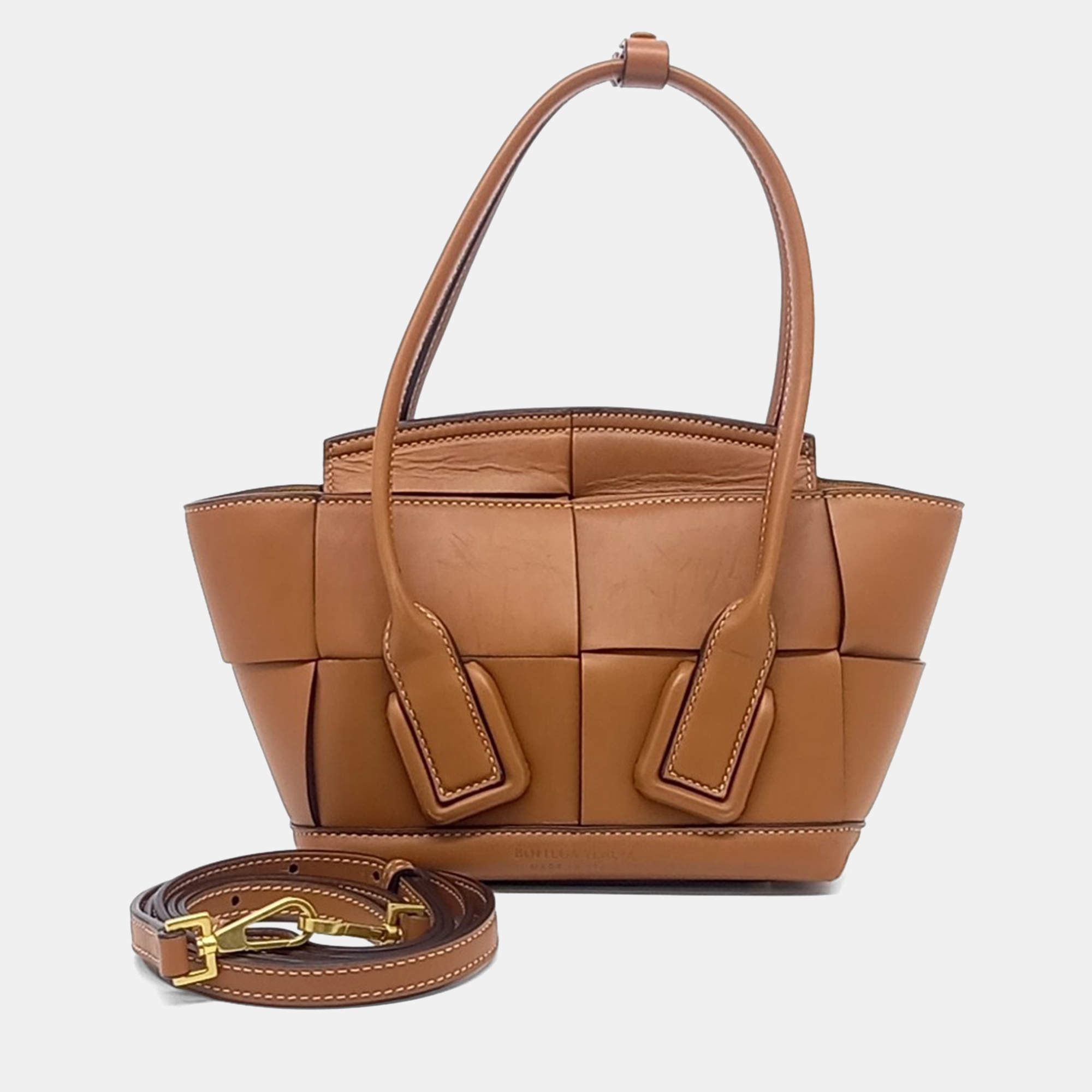 Pre Owned Bottega Veneta Brown Leather Arco Mini