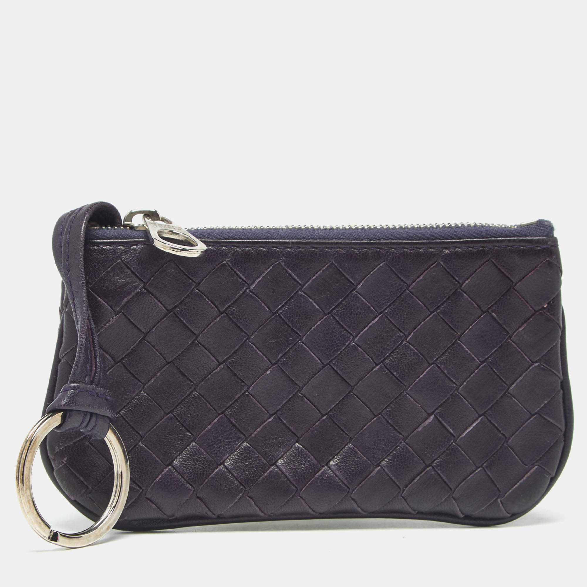 Pre Owned Bottega Veneta Purple Intrecciato Leather Coin Purse