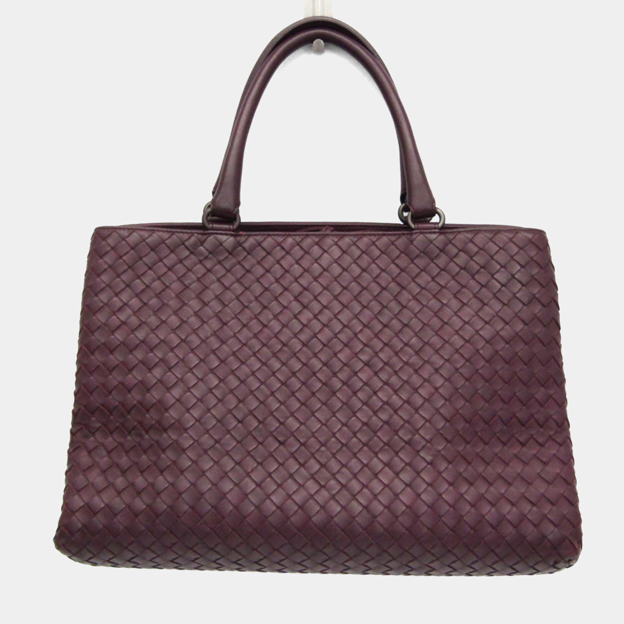 Pre Owned Bottega Veneta Intrecciato Leather Handbag Wine