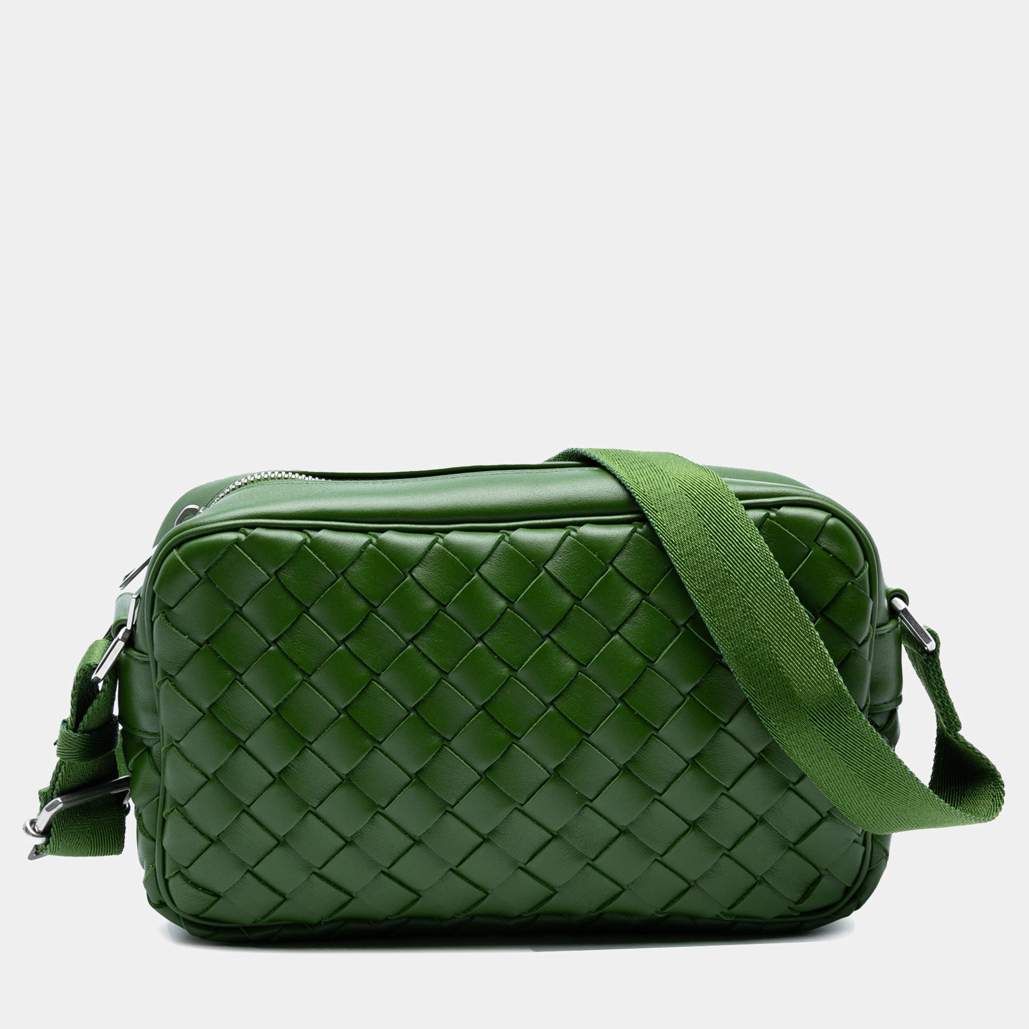 Pre Owned Bottega Veneta Green Nappa Intrecciato Crossbody