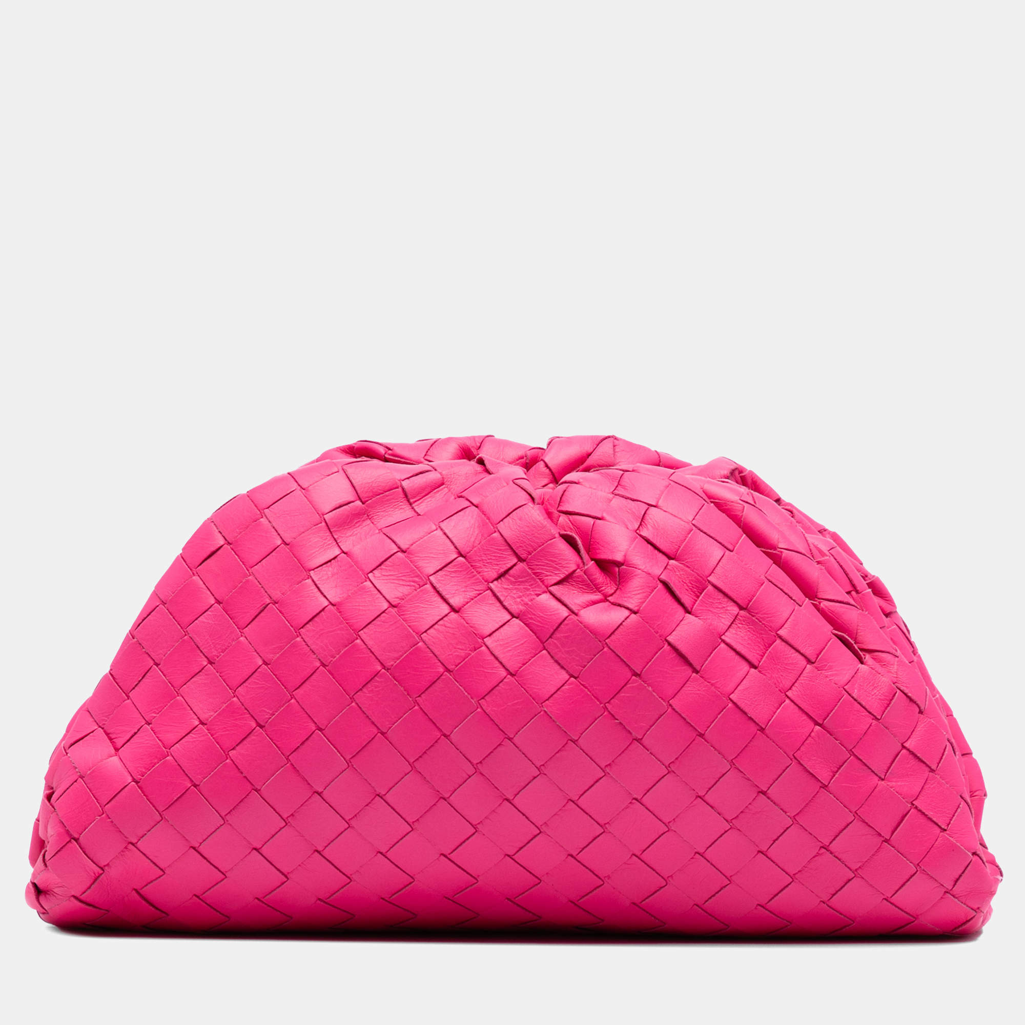 Pre Owned Bottega Veneta Pink Nappa Intrecciato The Mini Pouch
