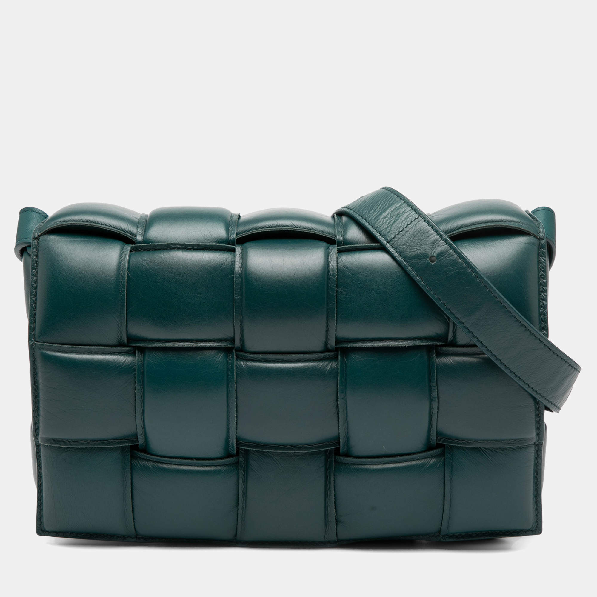 Pre Owned Bottega Veneta Green Nappa Intrecciato Padded Cassette Crossbody
