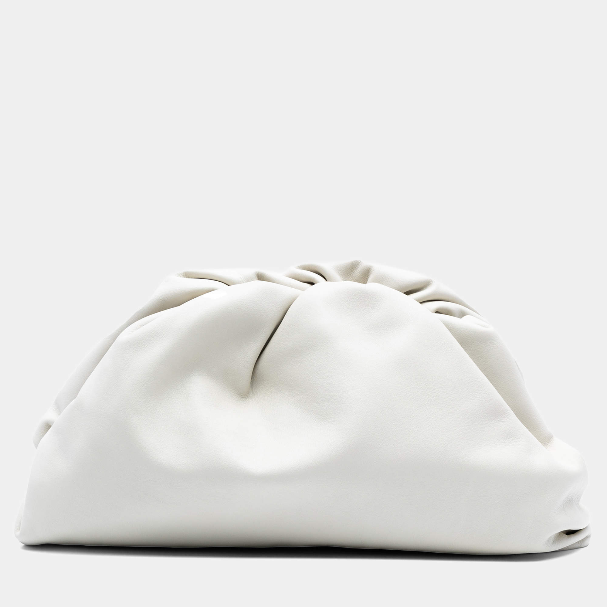 Pre Owned Bottega Veneta White Lambskin The Pouch