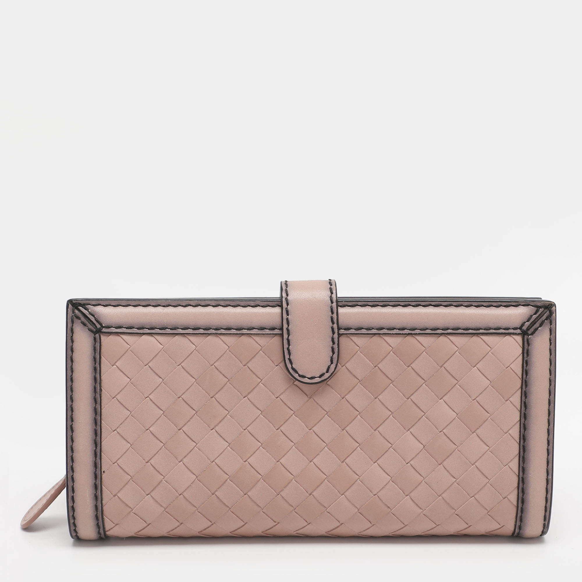 Pre Owned Bottega Veneta Blush Pink Intrecciato Leather Continental Wallet