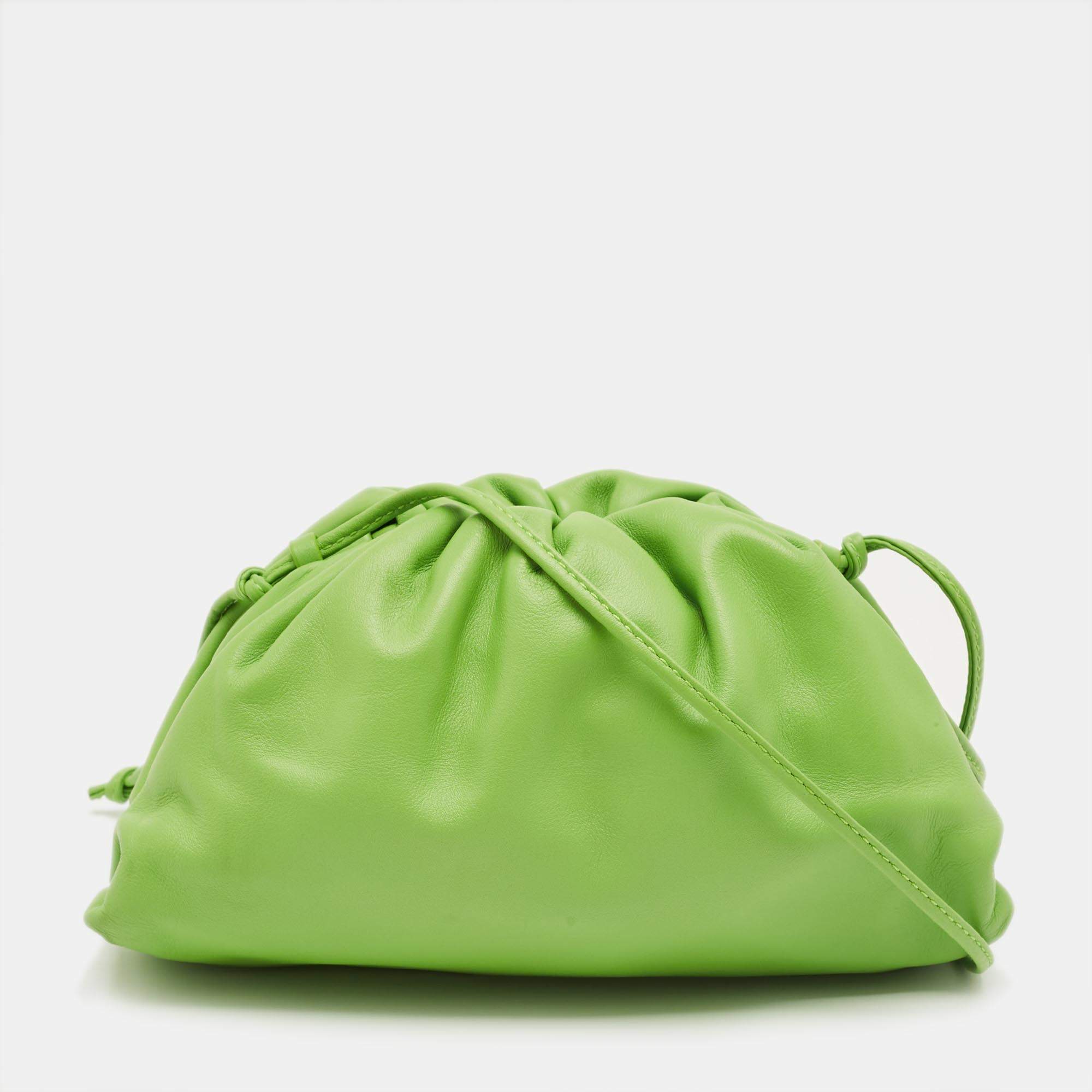 Pre Owned Bottega Veneta Apple Green Leather The Mini Pouch Bag