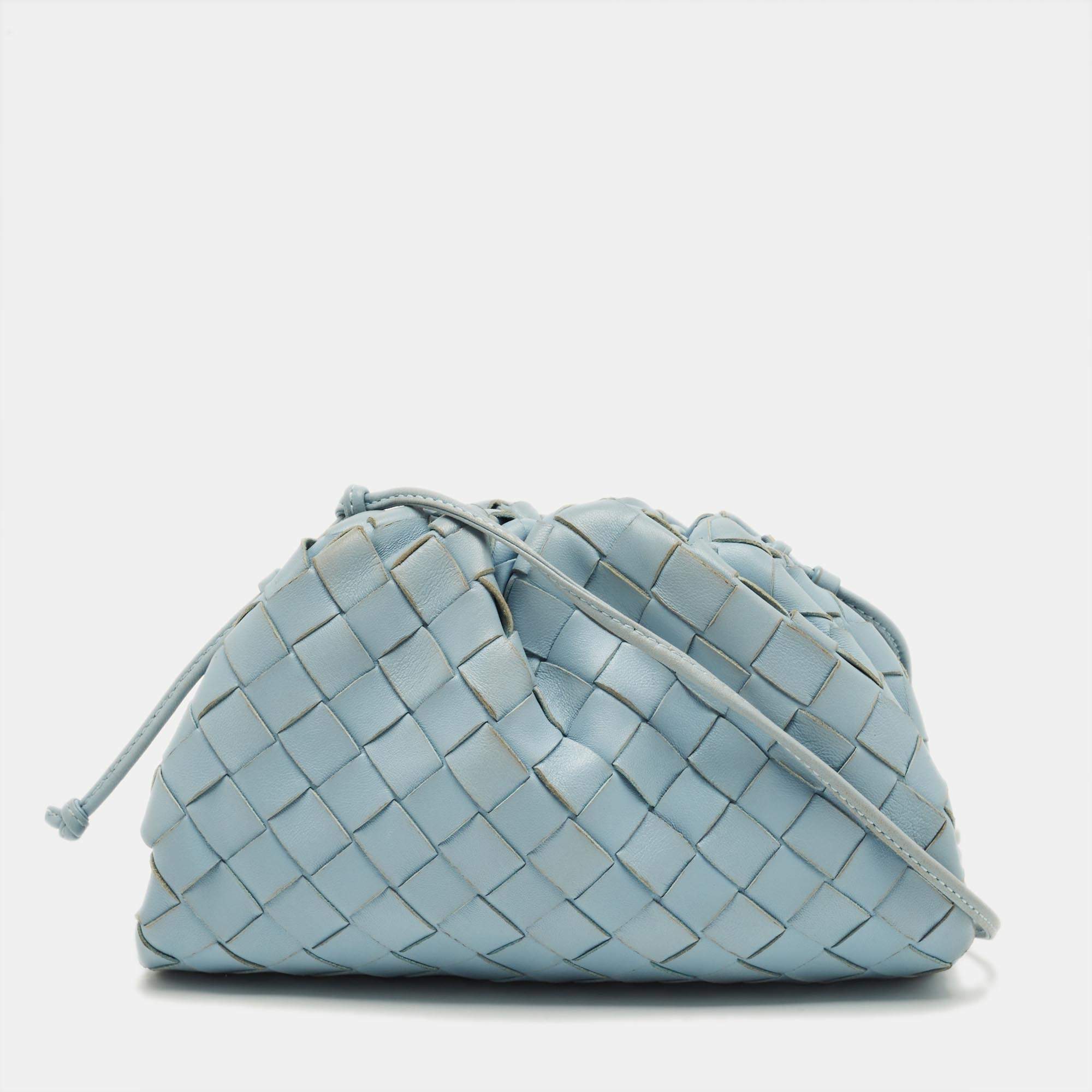Pre Owned Bottega Veneta Light Blue Intrecciato Leather Mini The Pouch Bag