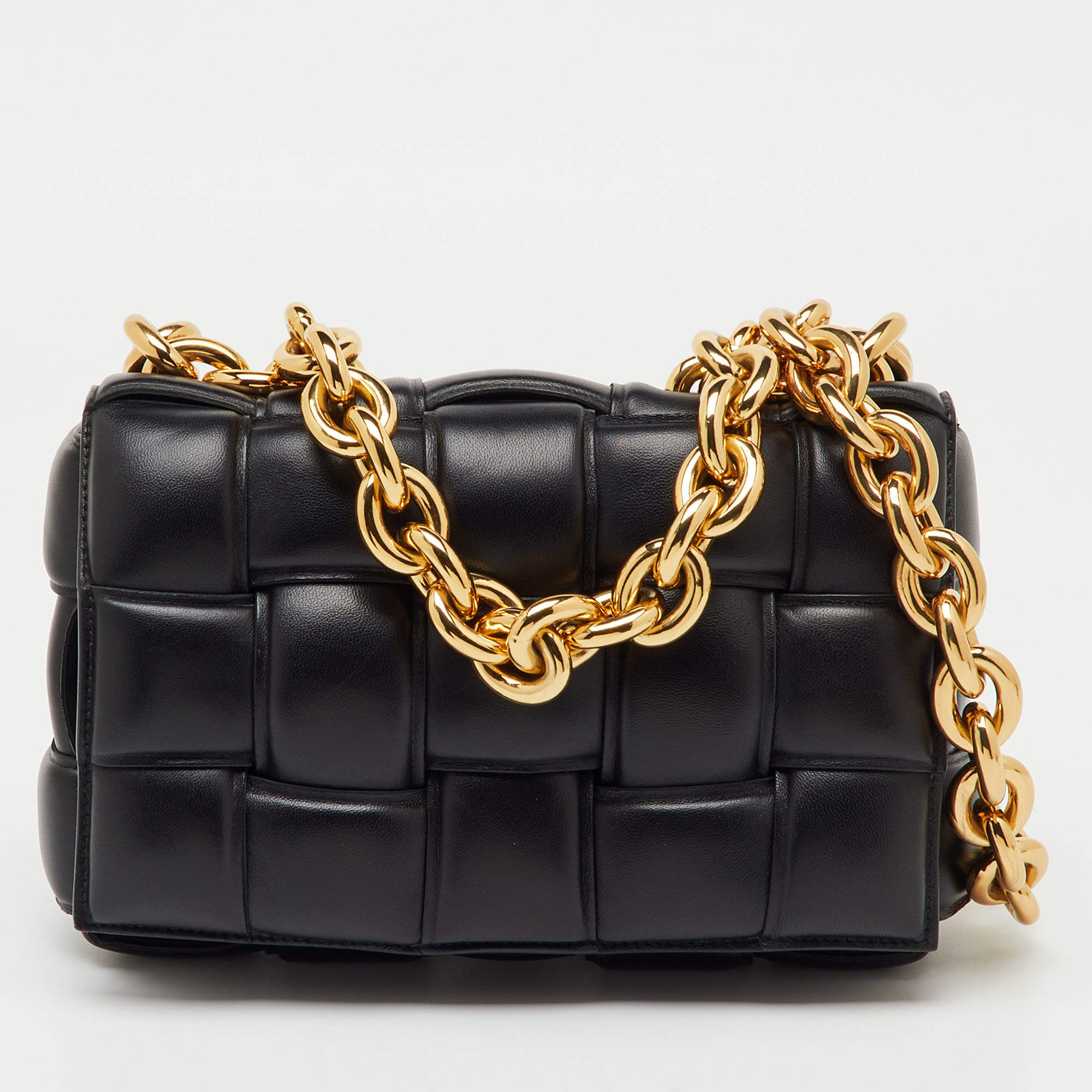 Pre Owned Bottega Veneta Black Padded Leather Cassette Chain Top Handle Bag