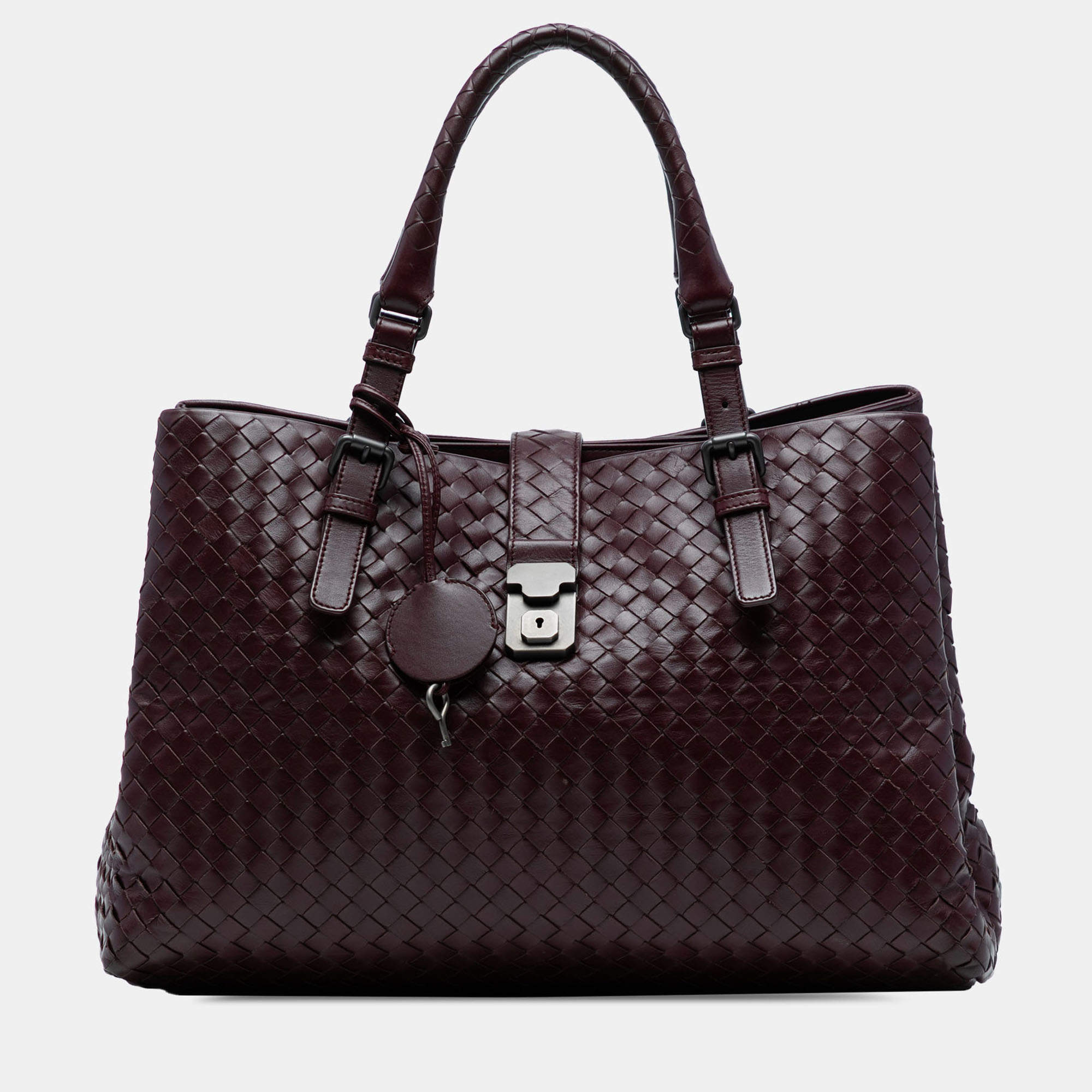 Pre Owned Bottega Veneta Burgundy Medium Nappa Intrecciato Roma Tote