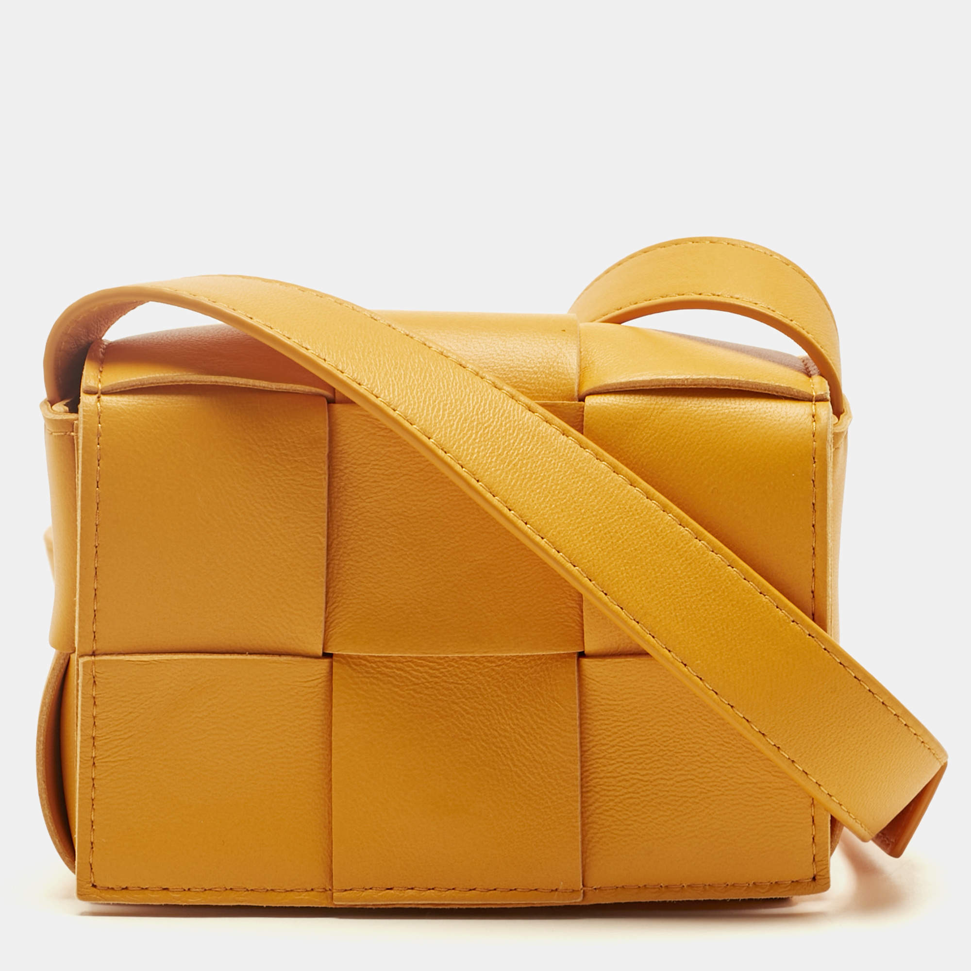 Pre Owned Bottega Veneta Orange Intrecciato Leather Mini Candy Cassette Crossbody Bag