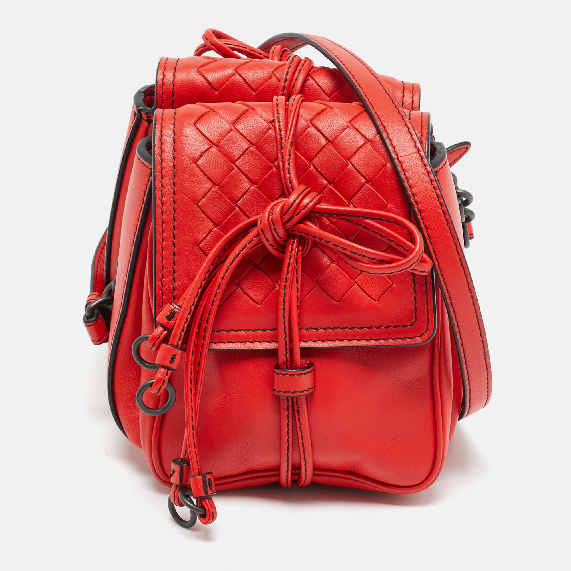 Pre Owned Bottega Veneta Red Intrecciato Leather Double Sided Crossbody Bag