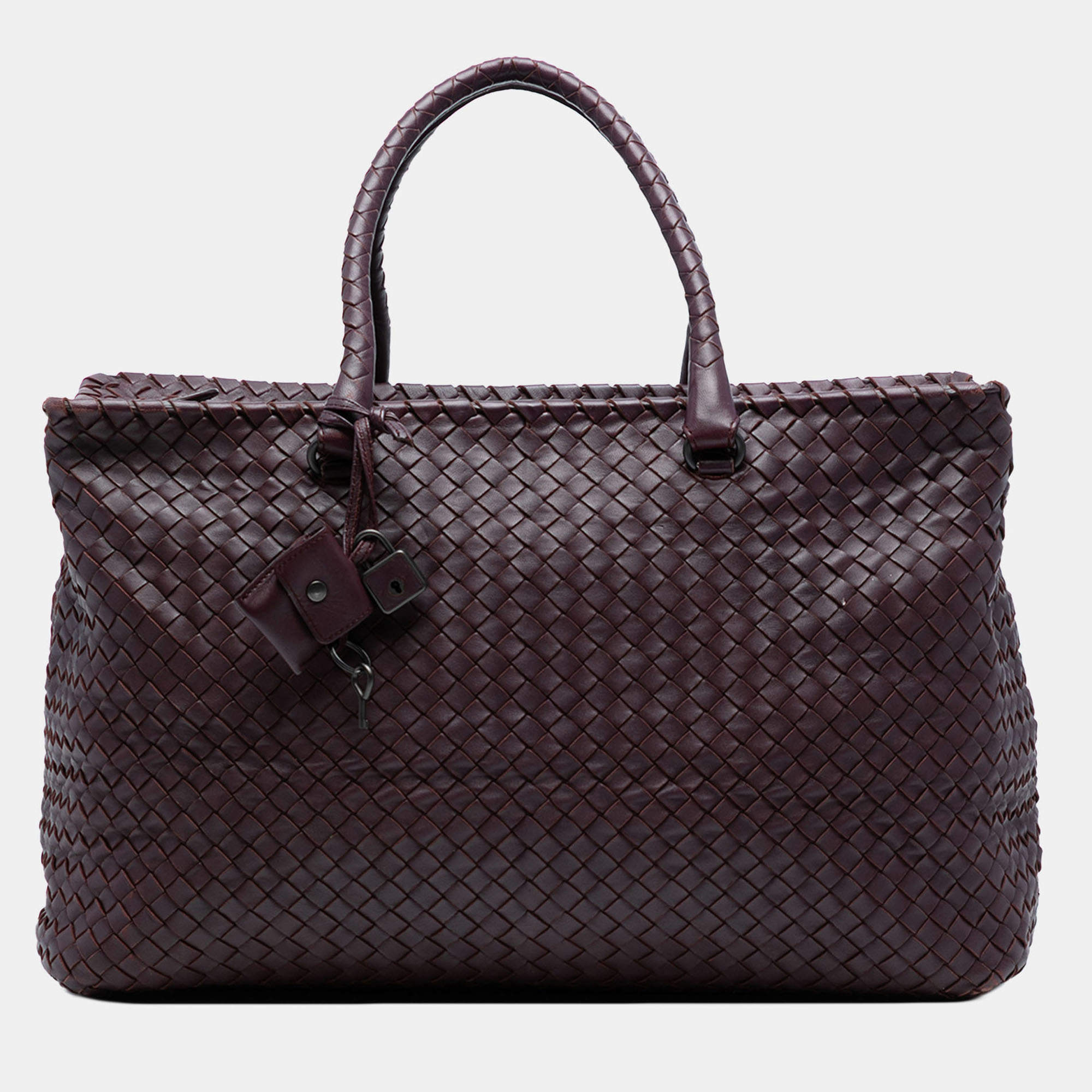 Pre Owned Bottega Veneta Burgundy Large Nappa Intrecciato Brick Tote
