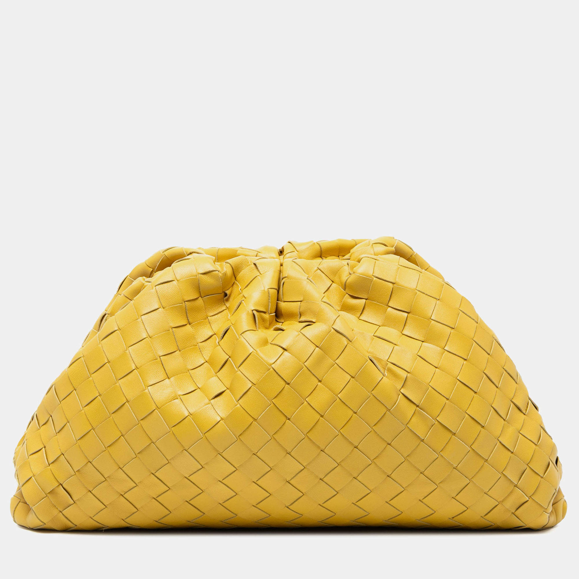 Pre Owned Bottega Veneta Yellow Nappa Intrecciato The Pouch