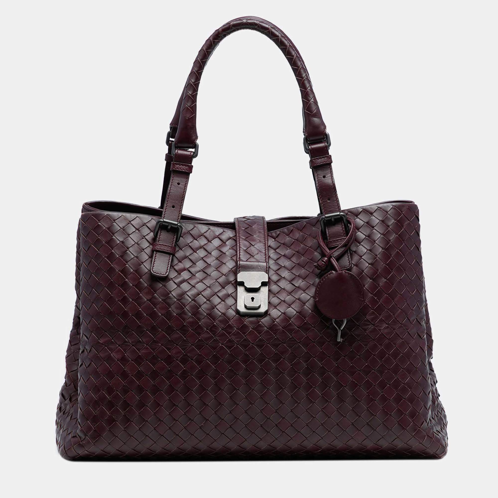 Pre Owned Bottega Veneta Burgundy Medium Nappa Intrecciato Roma Tote