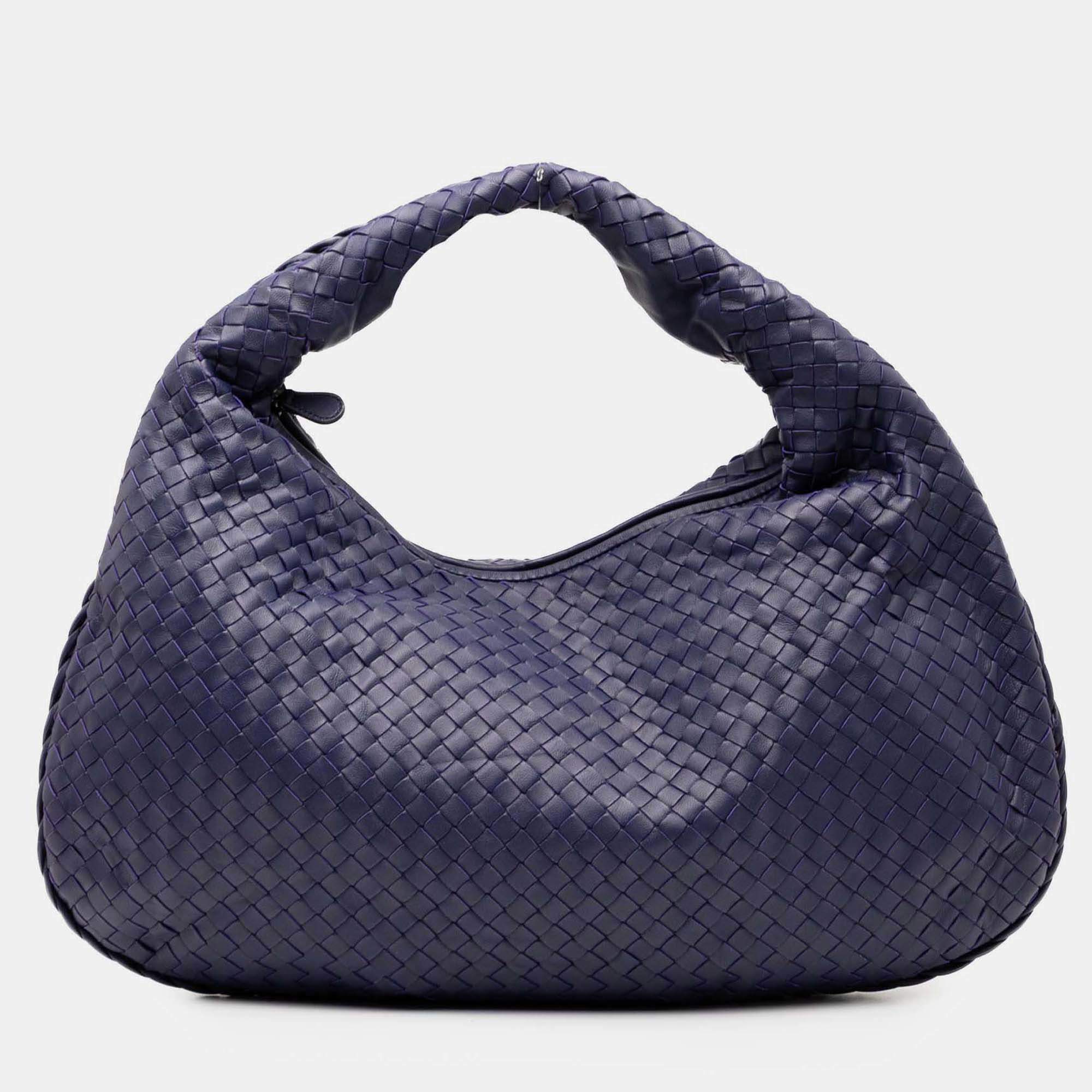 Pre Owned Bottega Veneta Blue Medium Nappa Intrecciato Veneta Hobo