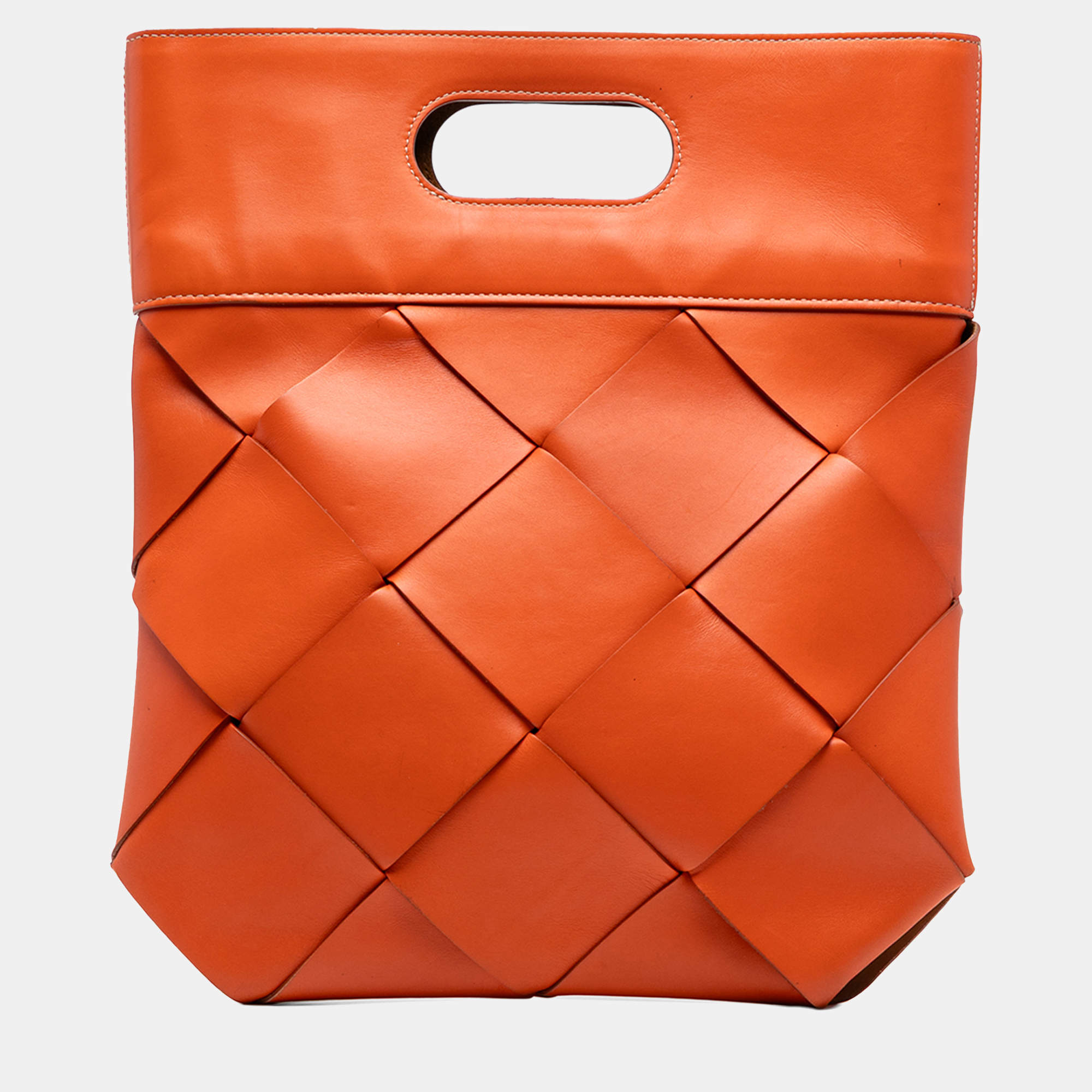Pre Owned Bottega Veneta Orange Small French Calfskin Slip Tote