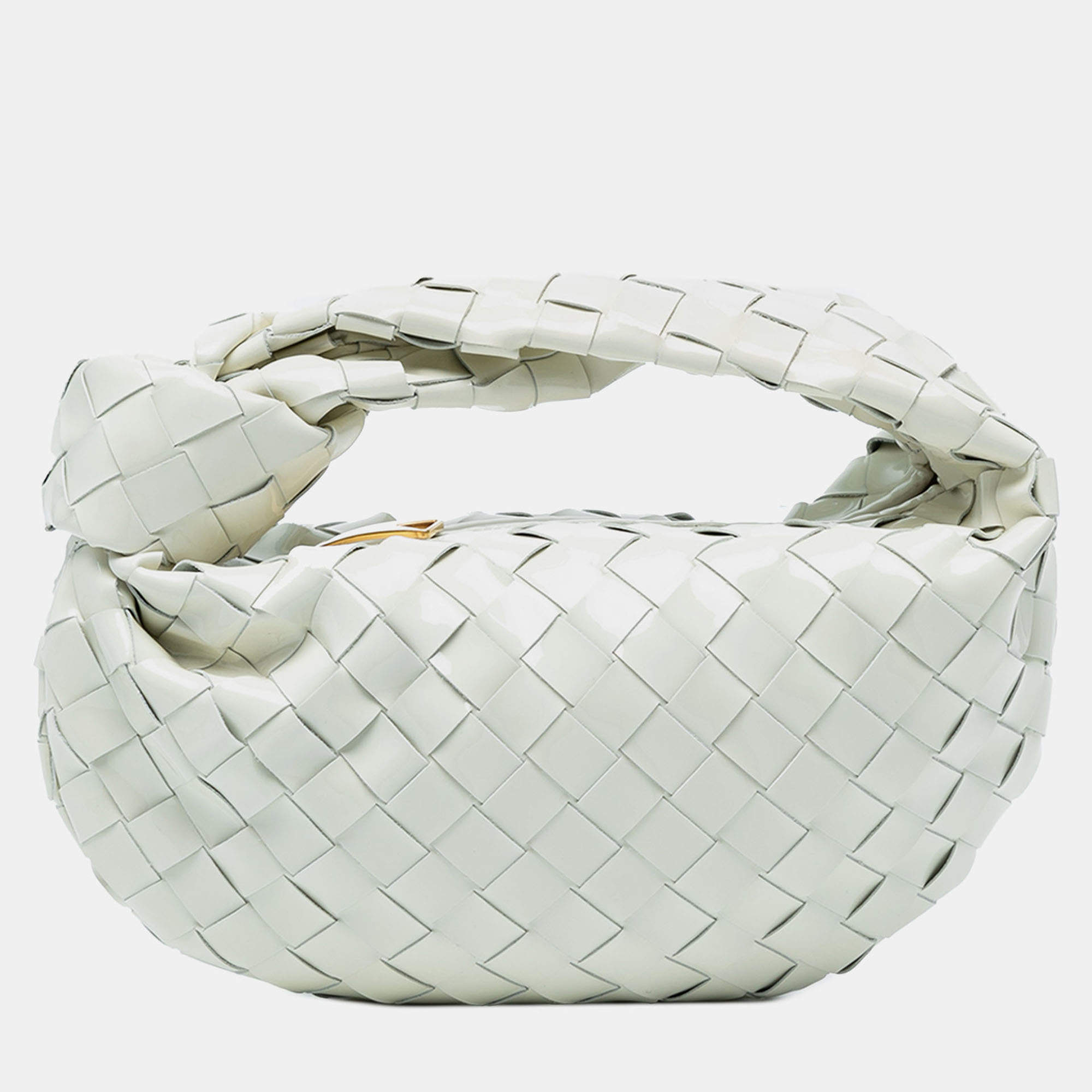 Pre Owned Bottega Veneta White Mini Patent Intrecciato Jodie