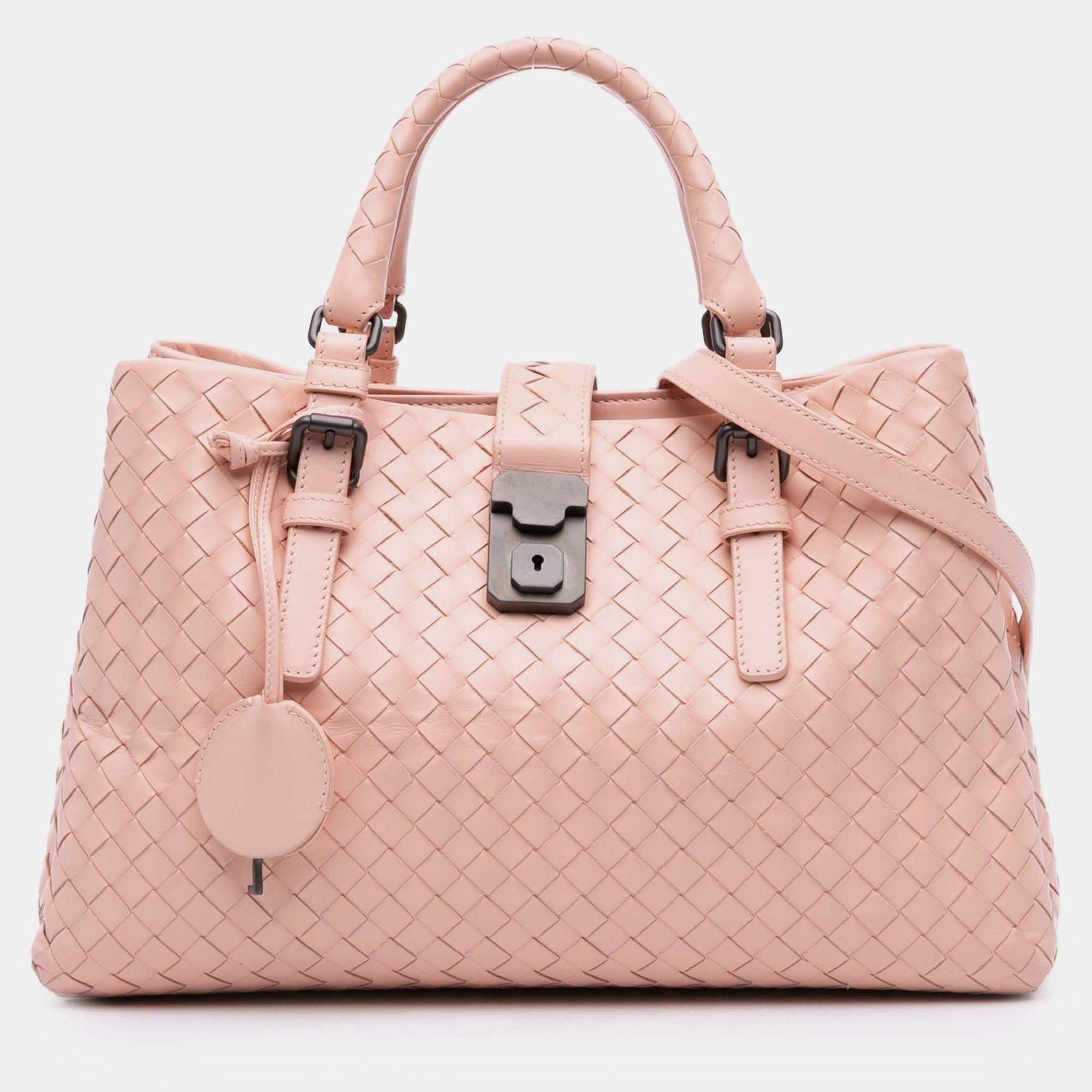 Pre Owned Bottega Veneta Pink Small Nappa Intrecciato Roma Satchel