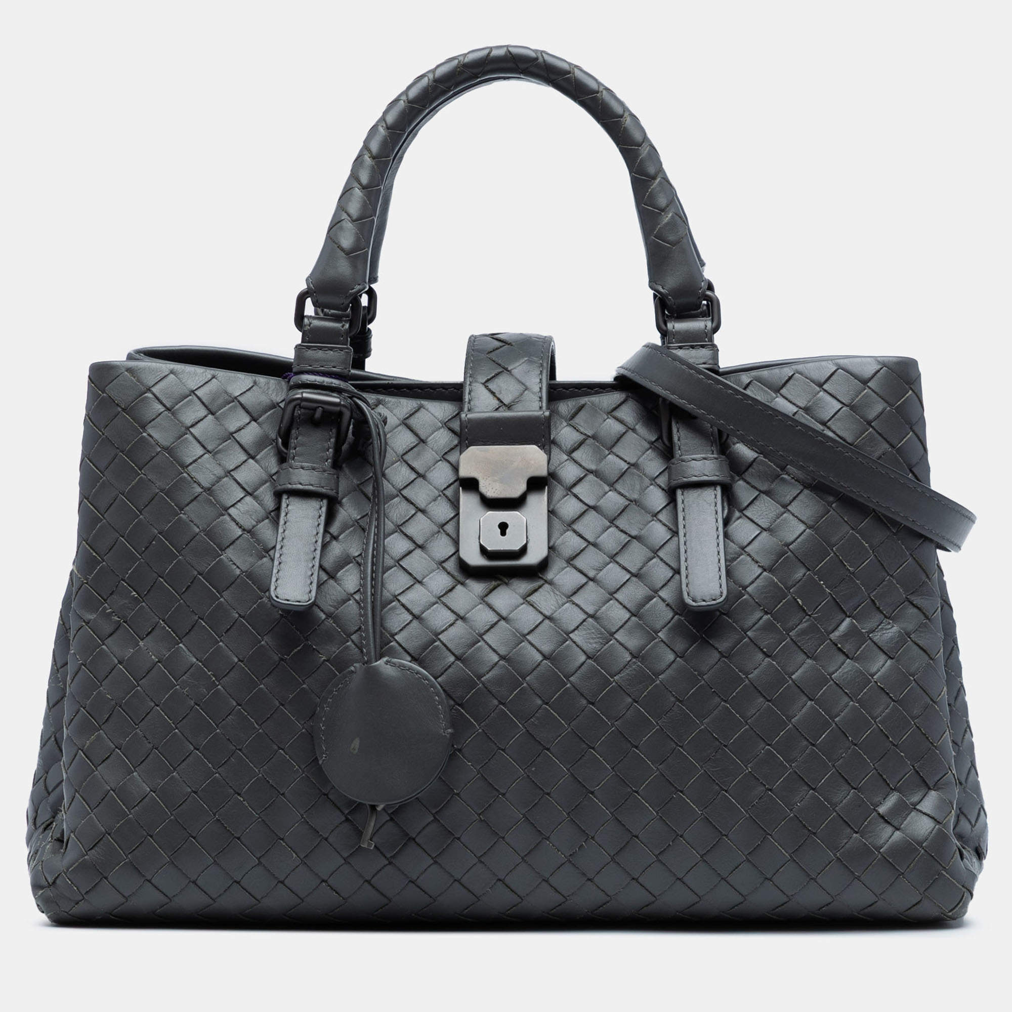 Pre Owned Bottega Veneta Grey Small Nappa Intrecciato Roma Satchel