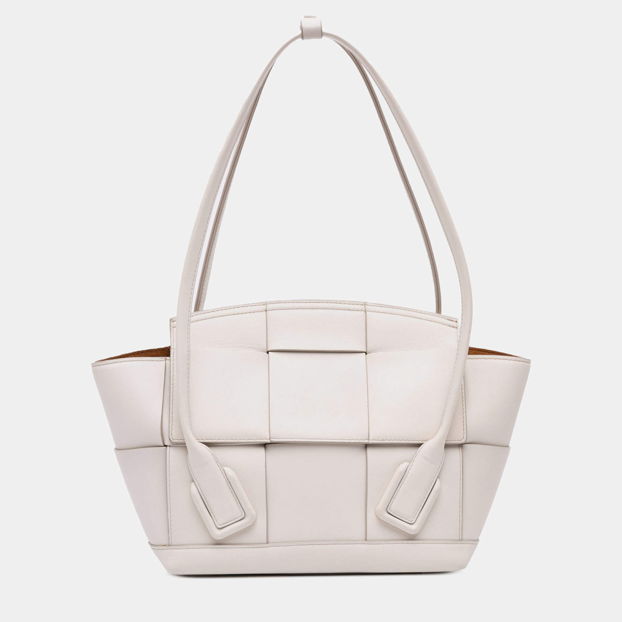 Pre Owned Bottega Veneta White Small Calfskin Maxi Intrecciato Arco Satchel