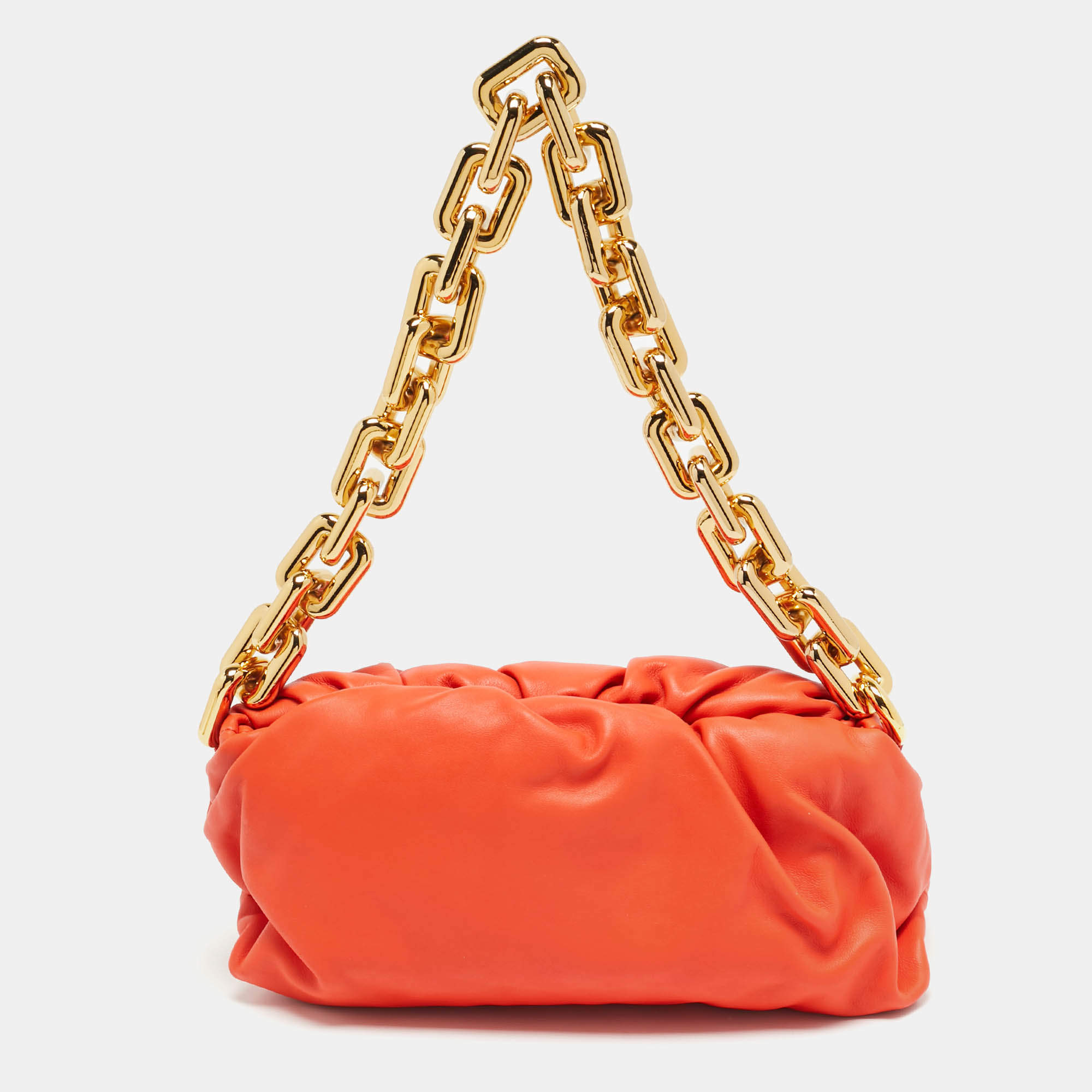 Pre Owned Bottega Veneta Orange Leather The Chain Pouch Bag