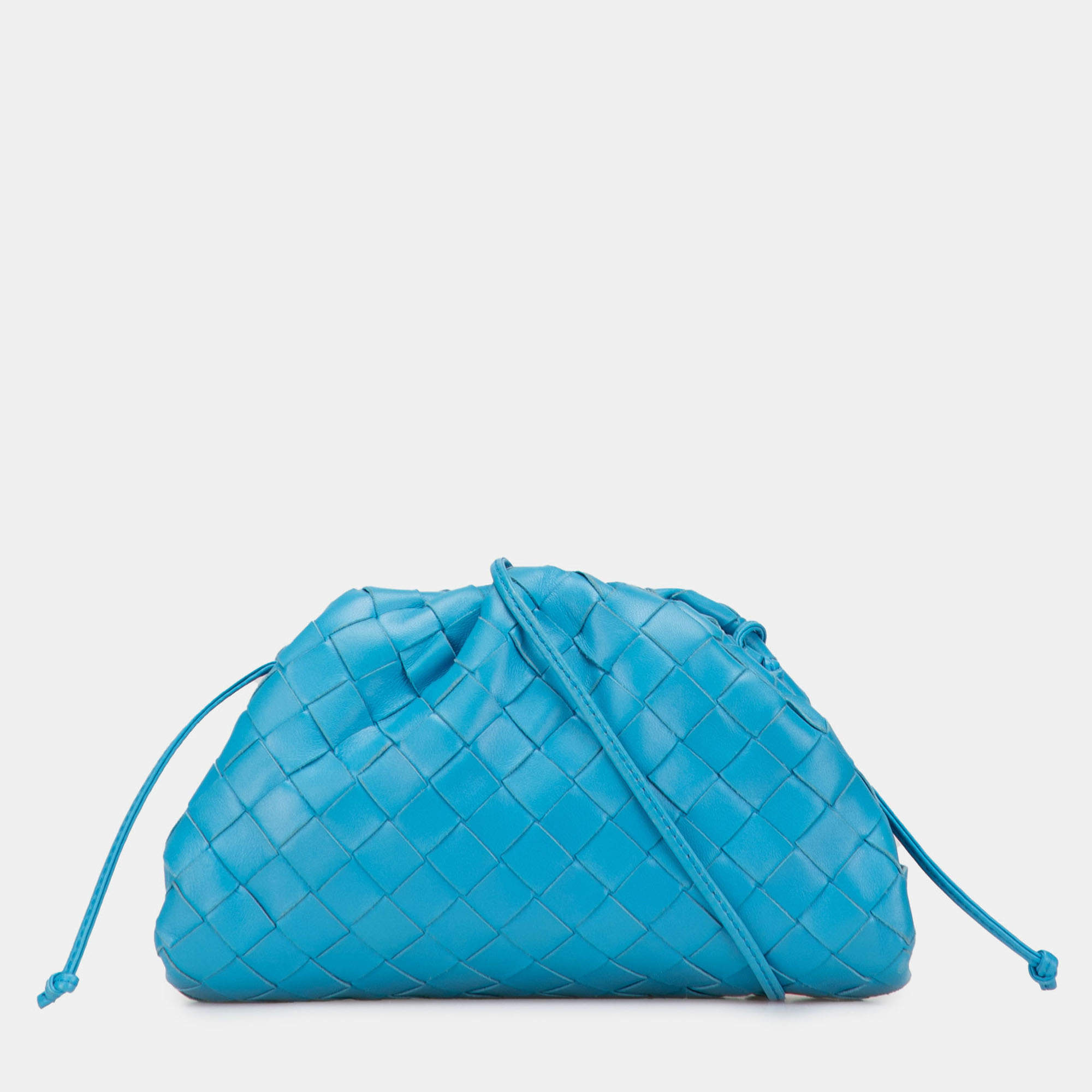 Pre Owned Bottega Veneta Blue Nappa Intrecciato The Mini Pouch Crossbody