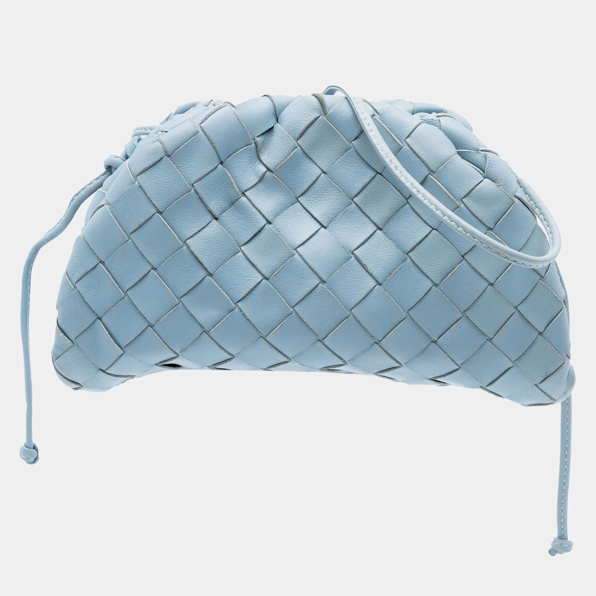 Pre Owned Bottega Veneta Blue Nappa Intrecciato The Mini Pouch Crossbody