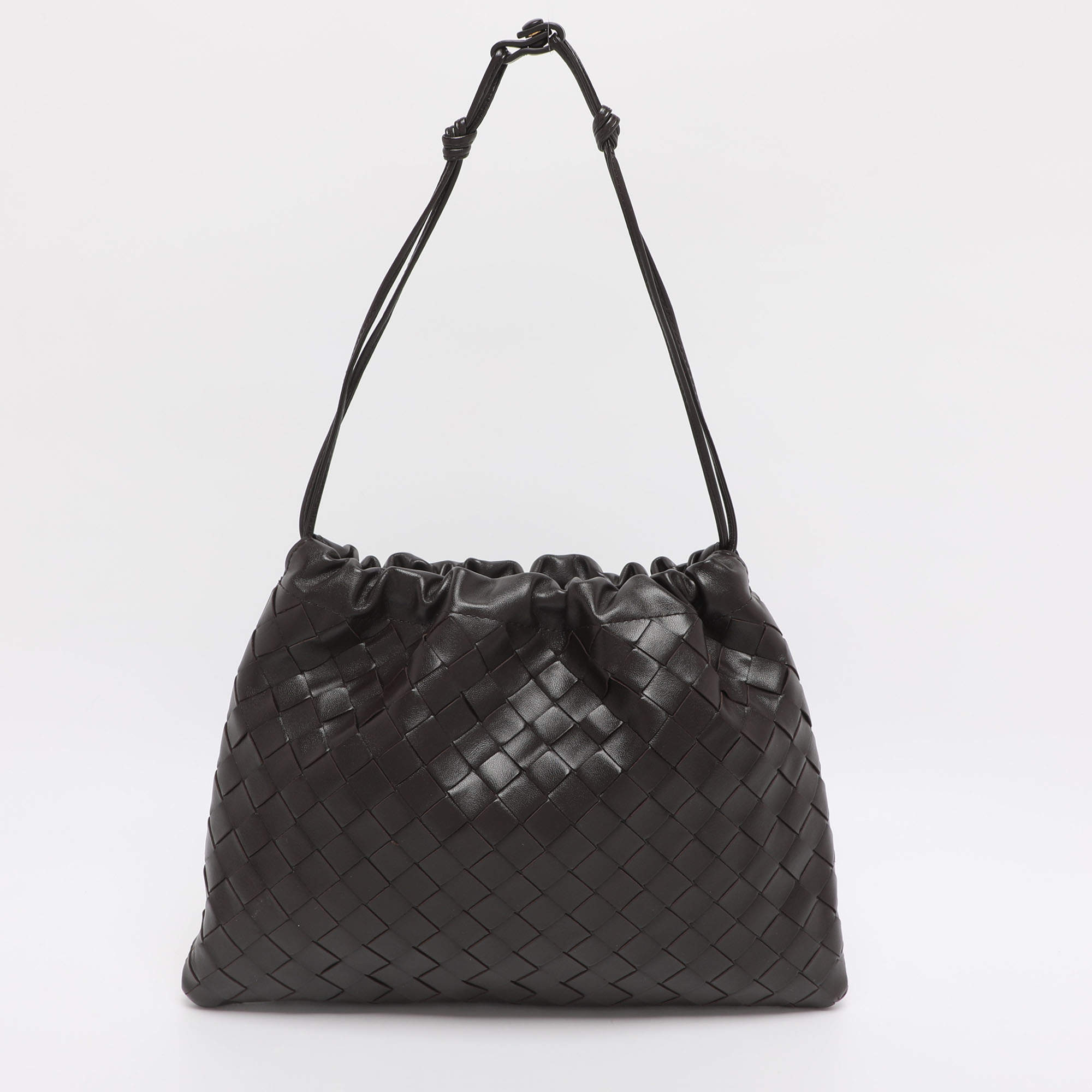 Pre Owned Bottega Veneta Dark Brown Intrecciato Leather Medium Dustbag Pouch