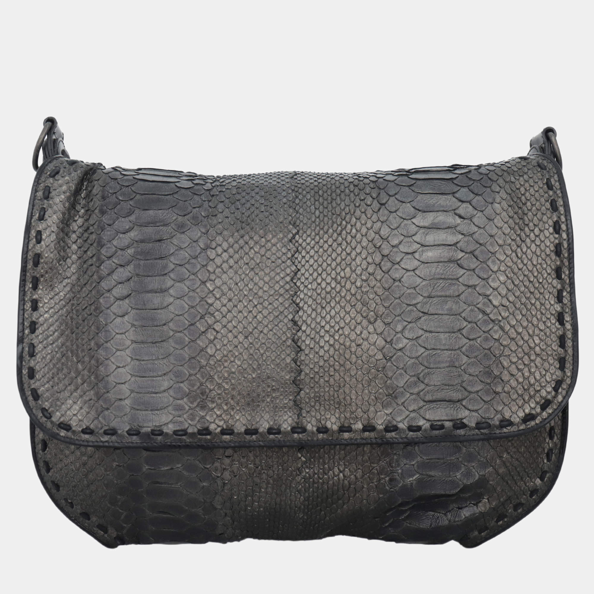Pre Owned Bottega Veneta Python Flap Shoulder Bag