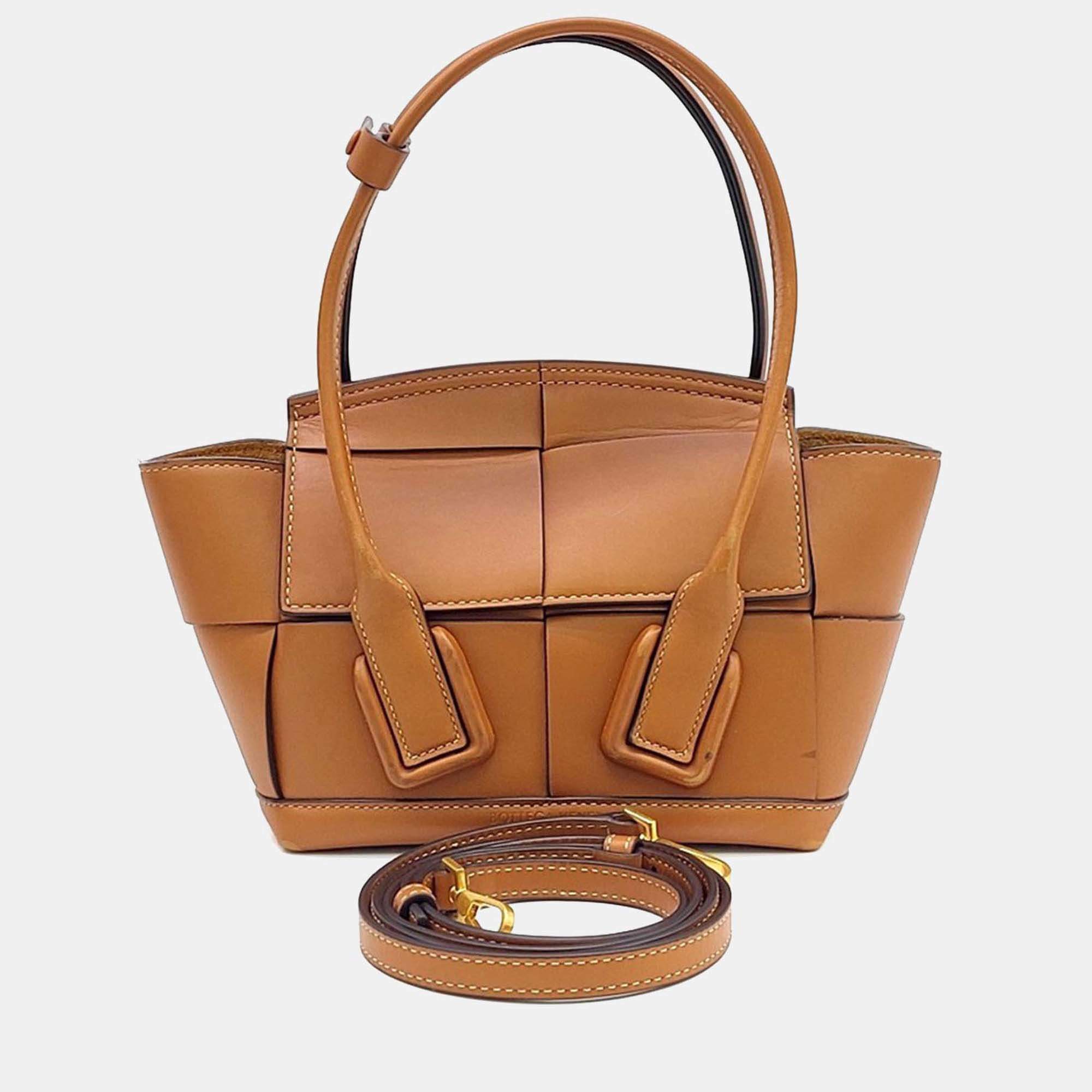 Pre Owned Bottega Veneta Brown Leather Arco Mini