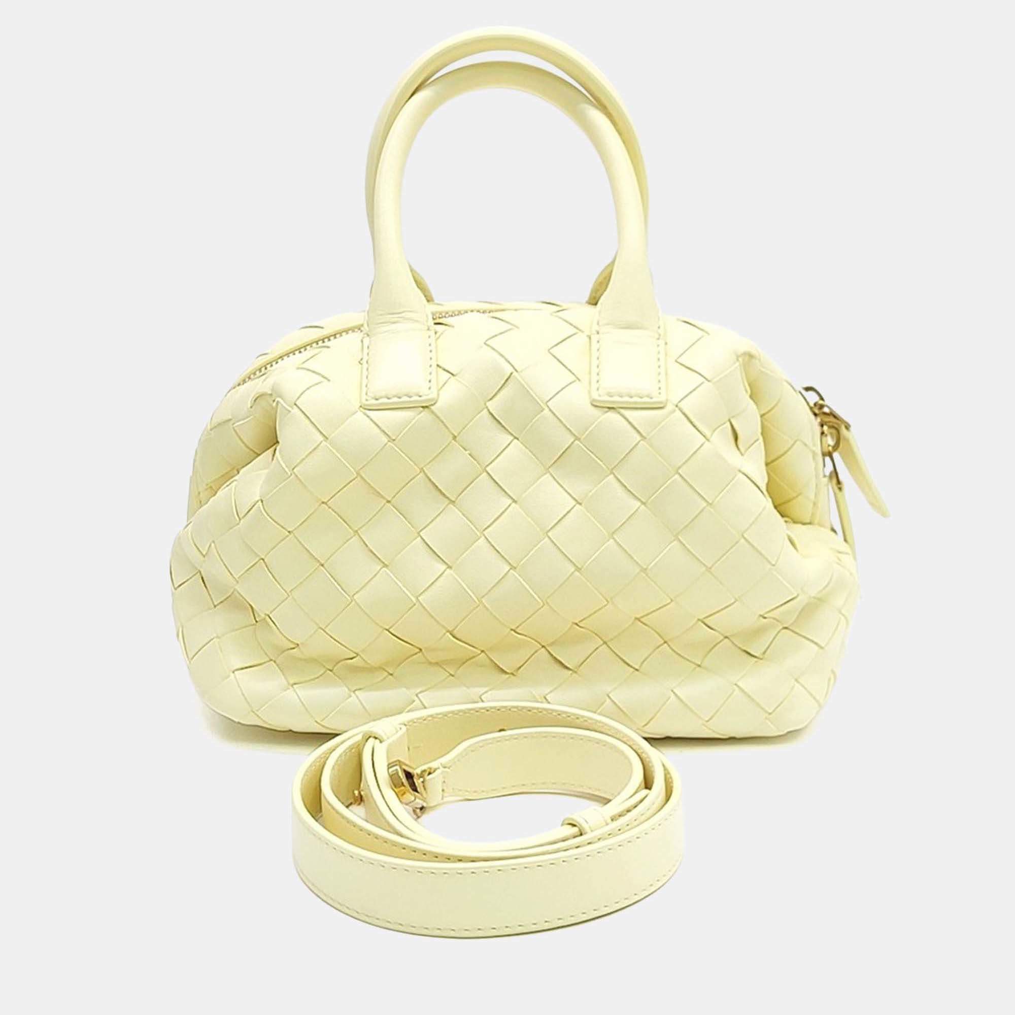 Pre Owned Bottega Veneta Yellow Leather Bauletto Mini Tote and Shoulder Bag