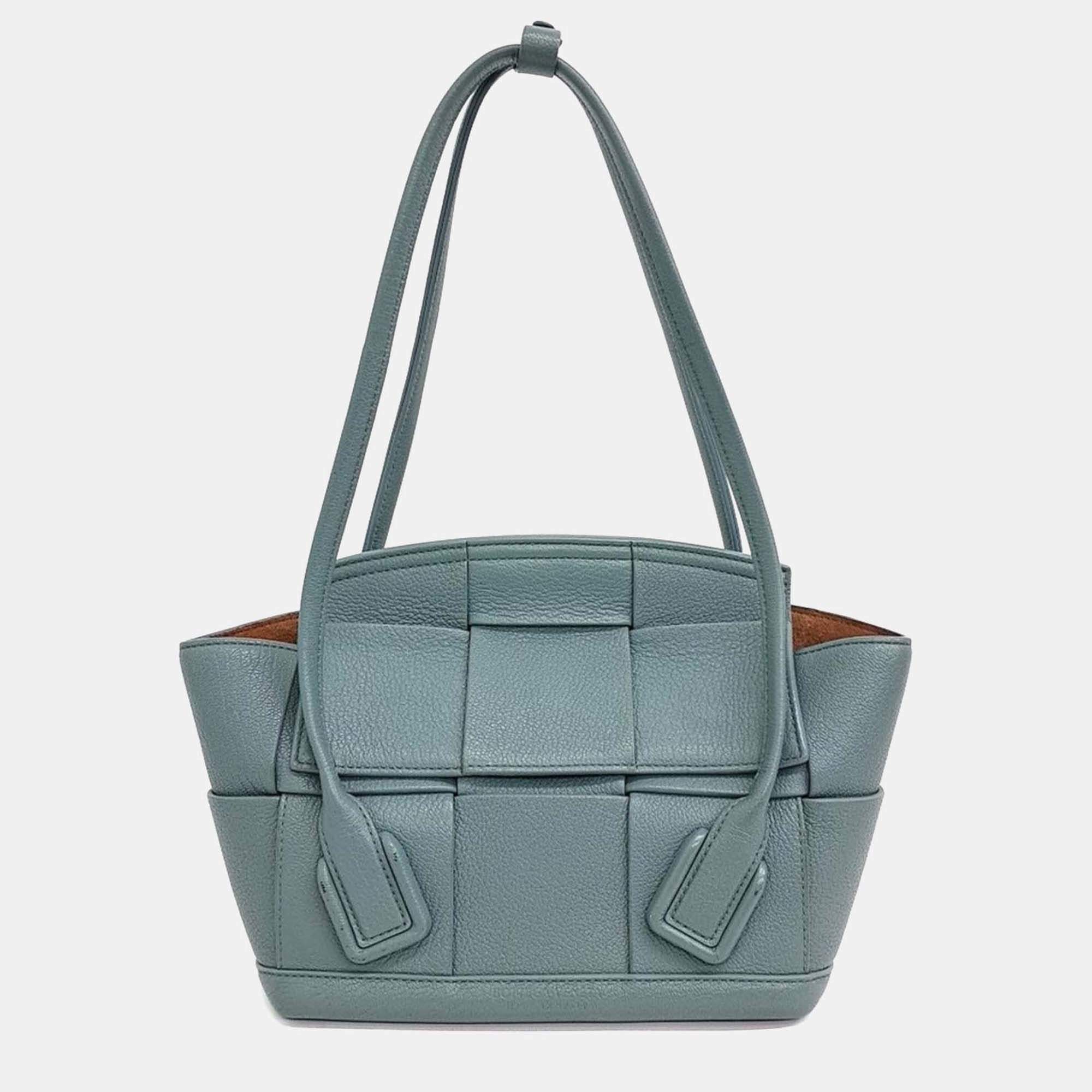 Pre Owned Bottega Veneta Green Leather Arco Small