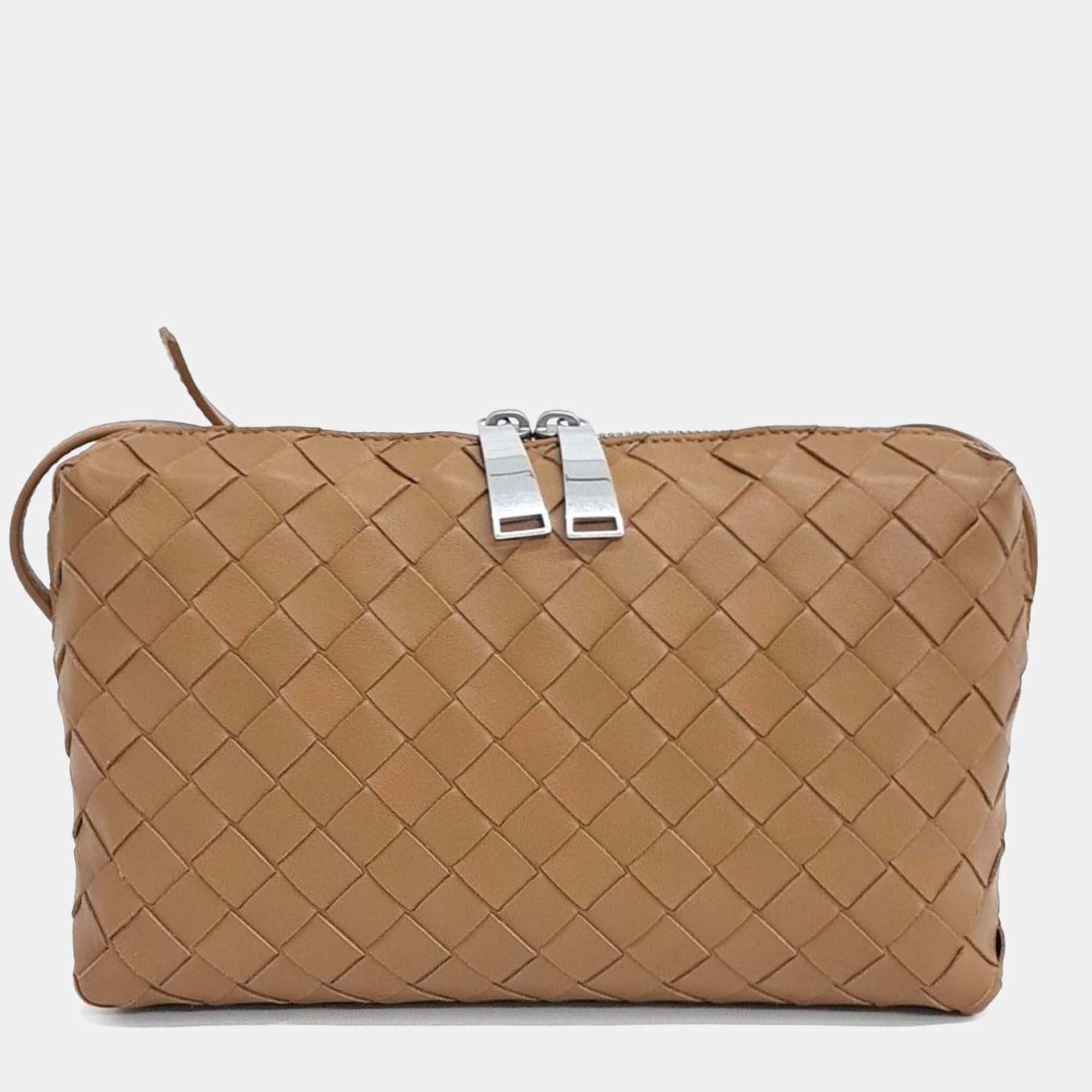 Pre Owned Bottega Veneta Brown Leather mesh crossbody bag