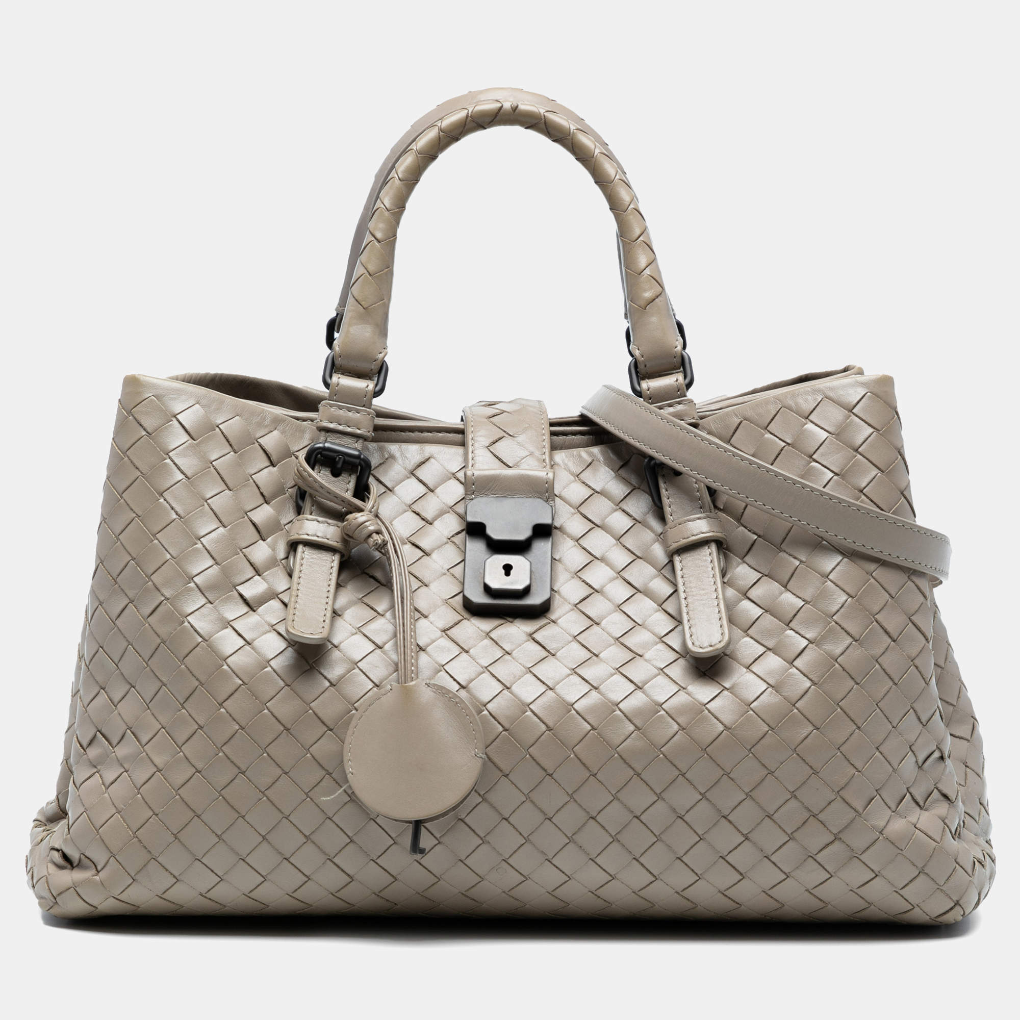 Pre Owned Bottega Veneta Grey Small Nappa Intrecciato Roma Satchel