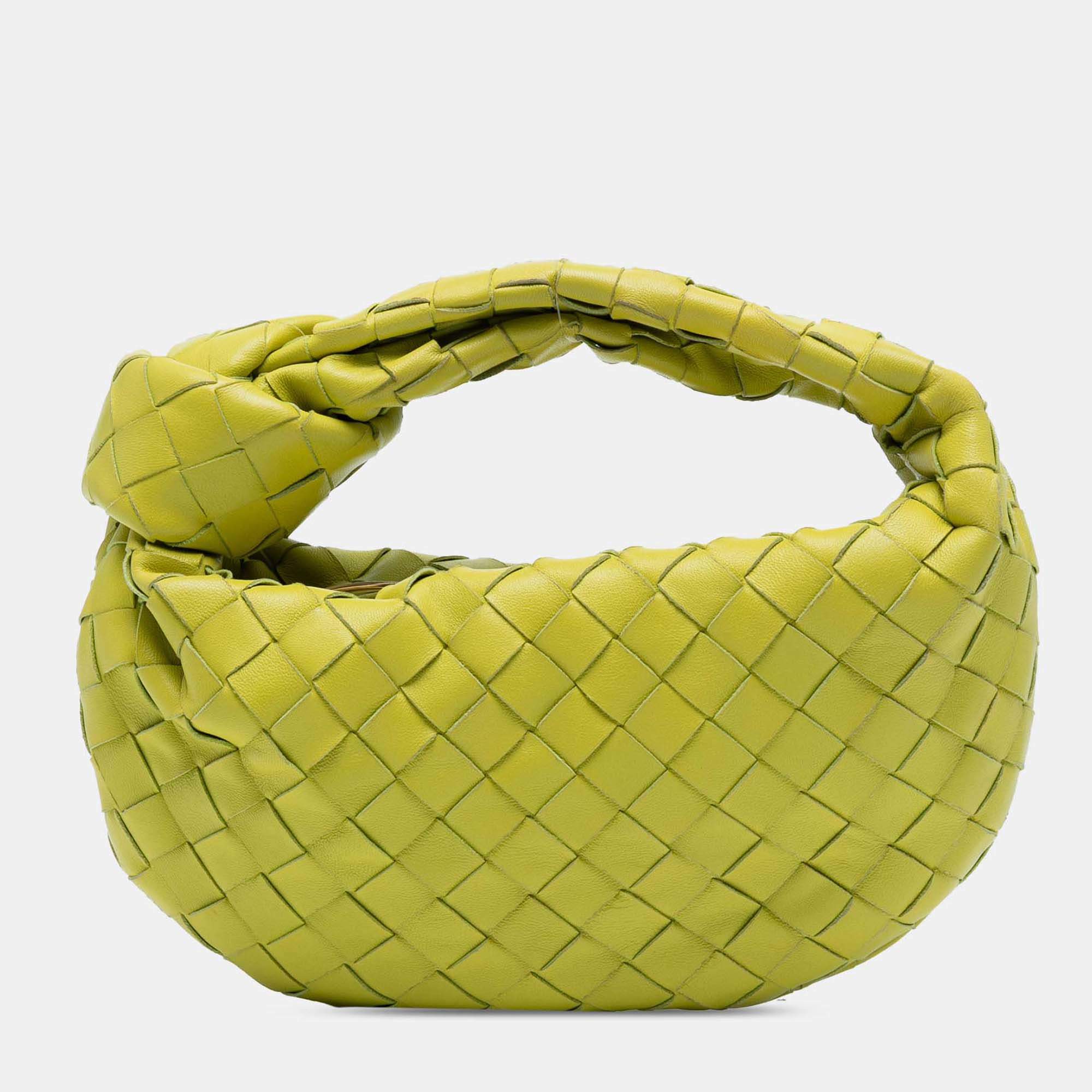 Pre Owned Bottega Veneta Yellow Mini Nappa Intrecciato Jodie