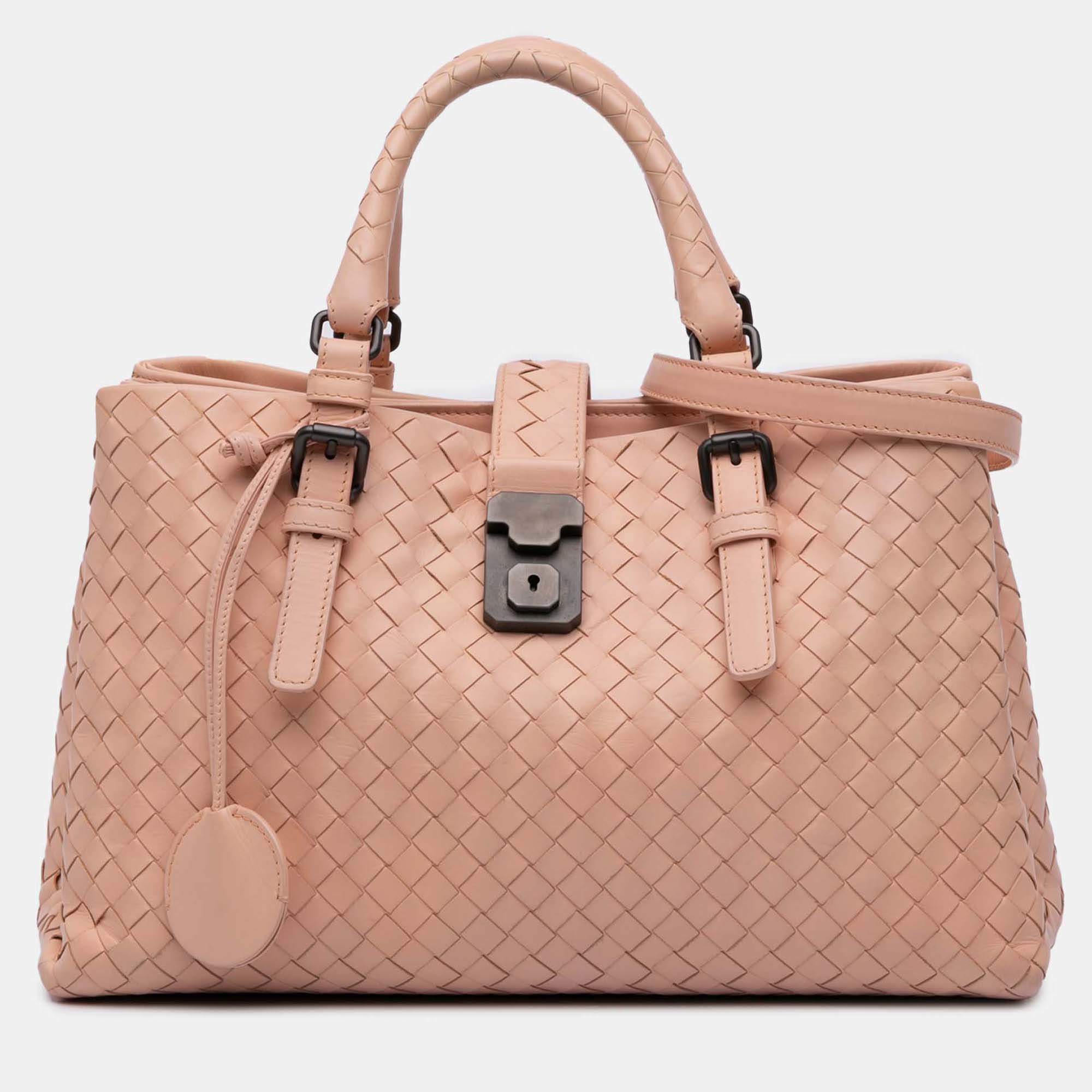 Pre Owned Bottega Veneta Pink Small Nappa Intrecciato Roma Satchel