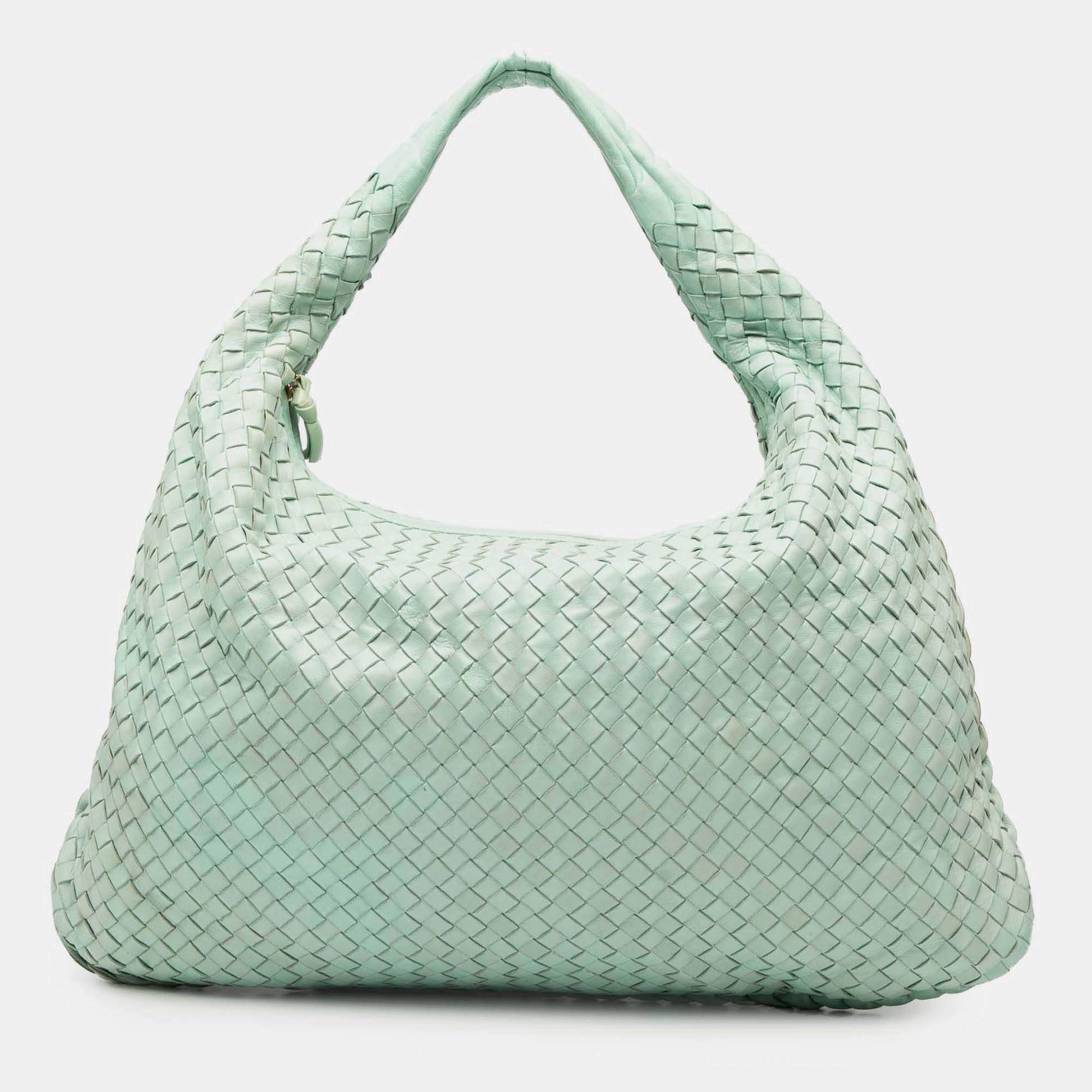 Pre Owned Bottega Veneta Green Medium Nappa Intrecciato Veneta Hobo