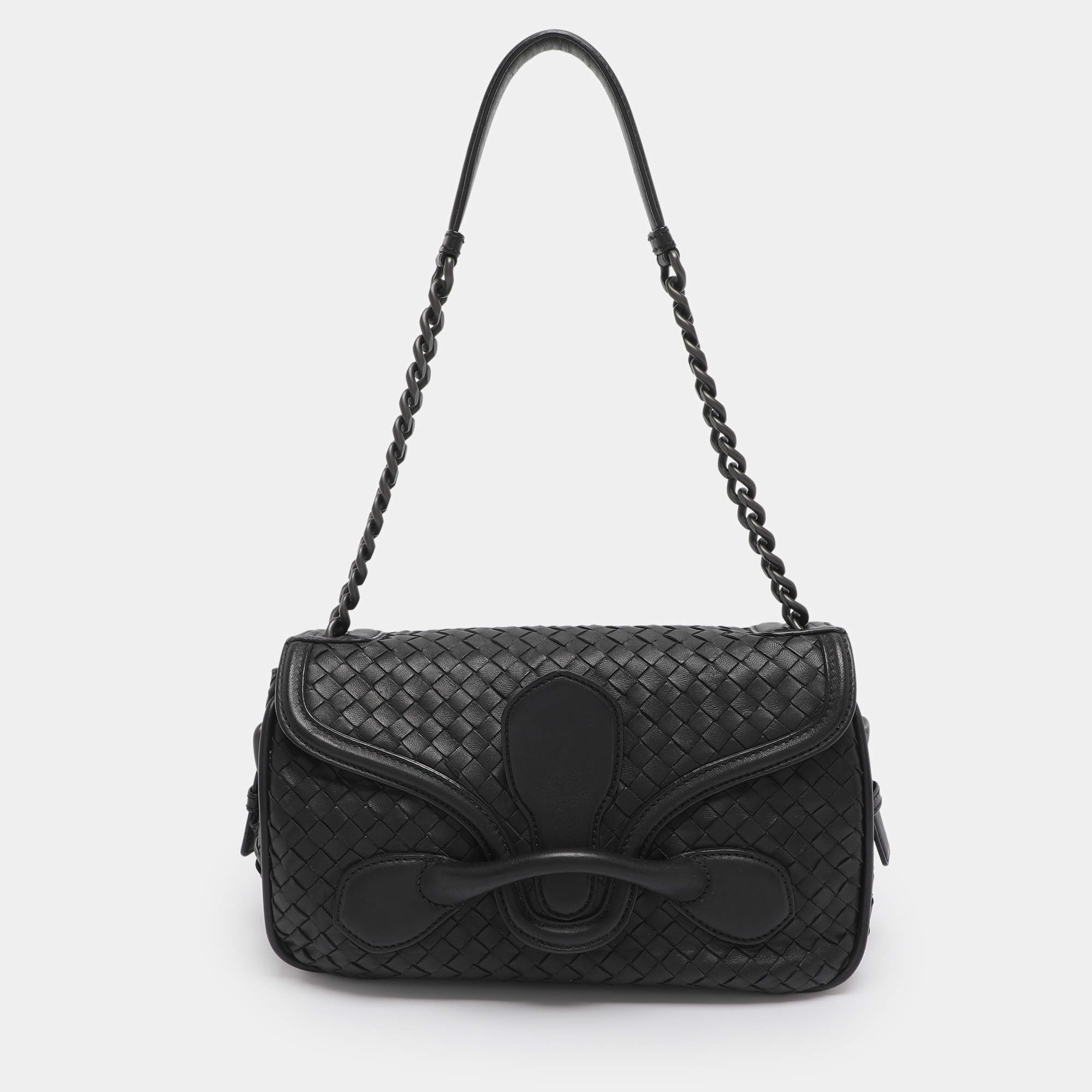 Pre Owned Bottega Veneta Rialto Black Intrecciato Leather Shoulder Bag