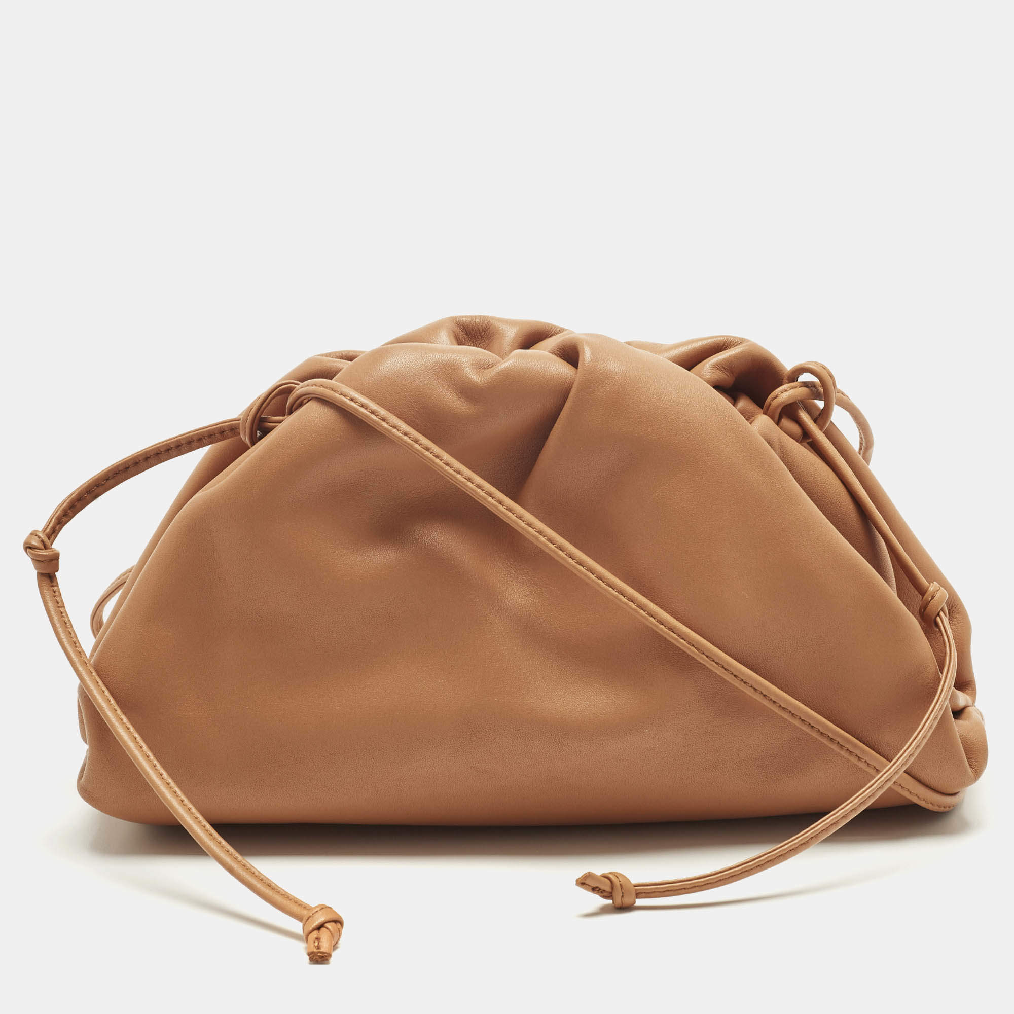 Pre Owned Bottega Veneta The Pouch Mini Brown Leather Clutch Bag